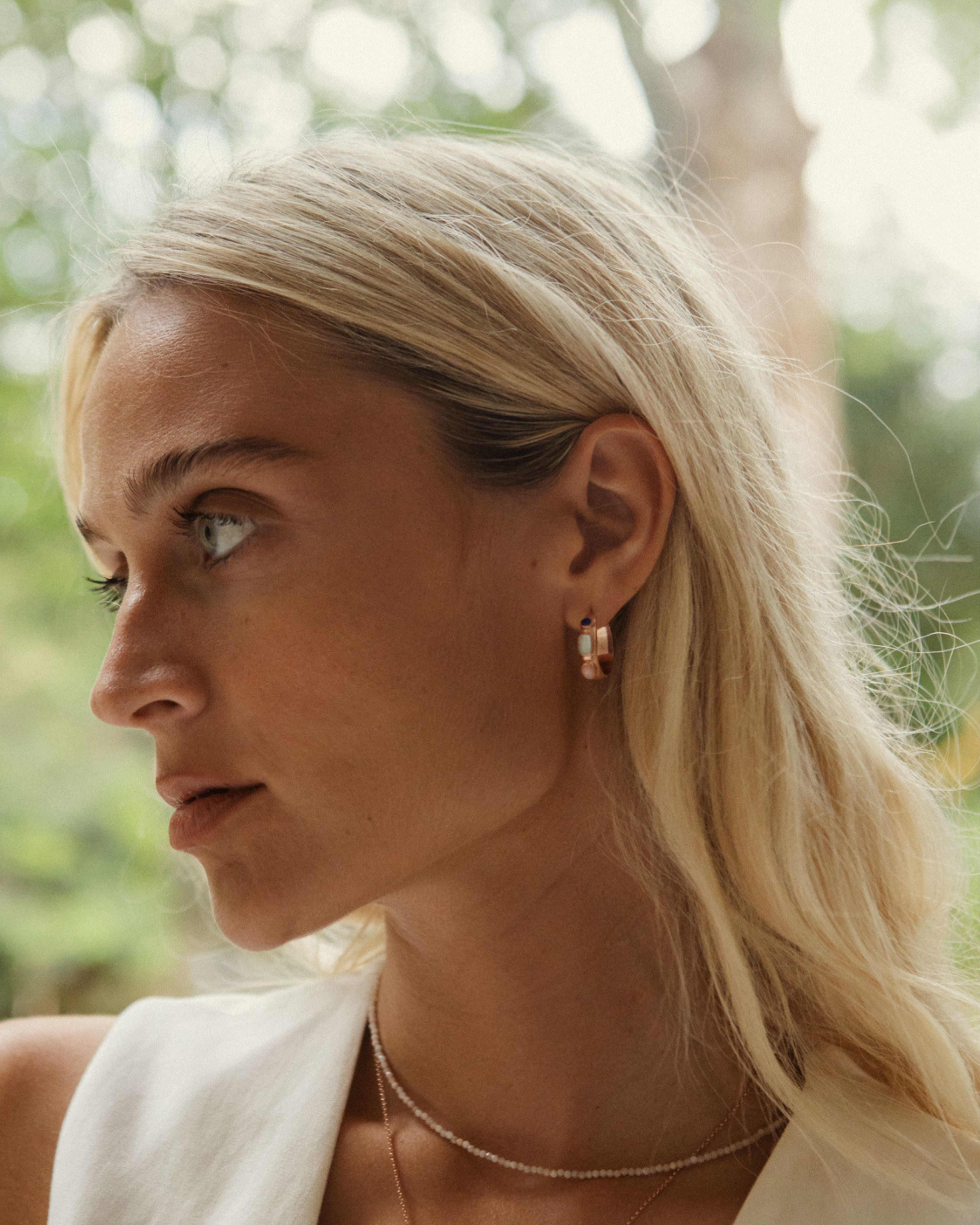 tidal bloom earrings | aqua marine, pink opal + lapis lazuli