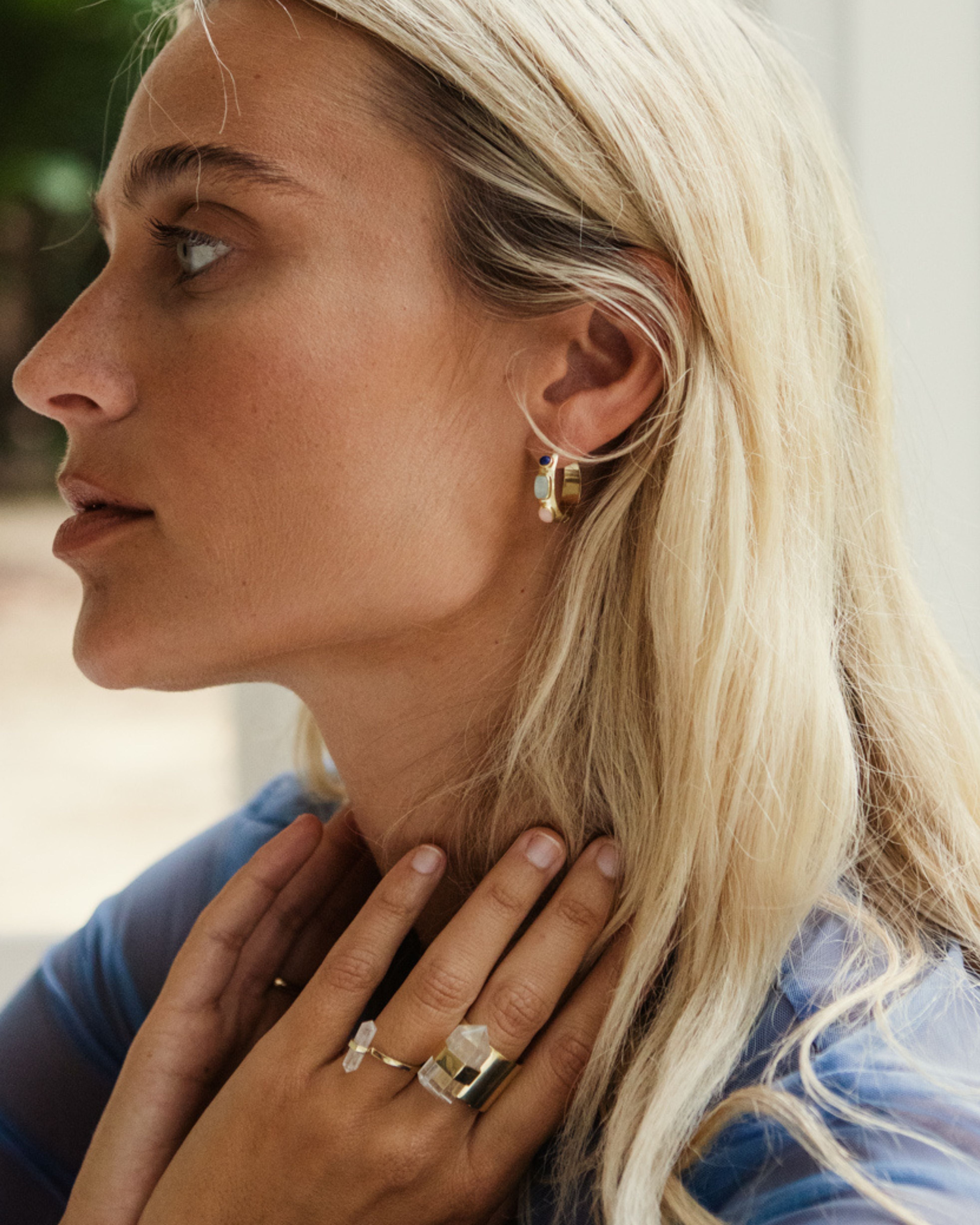 tidal bloom earrings | aqua marine, pink opal + lapis lazuli