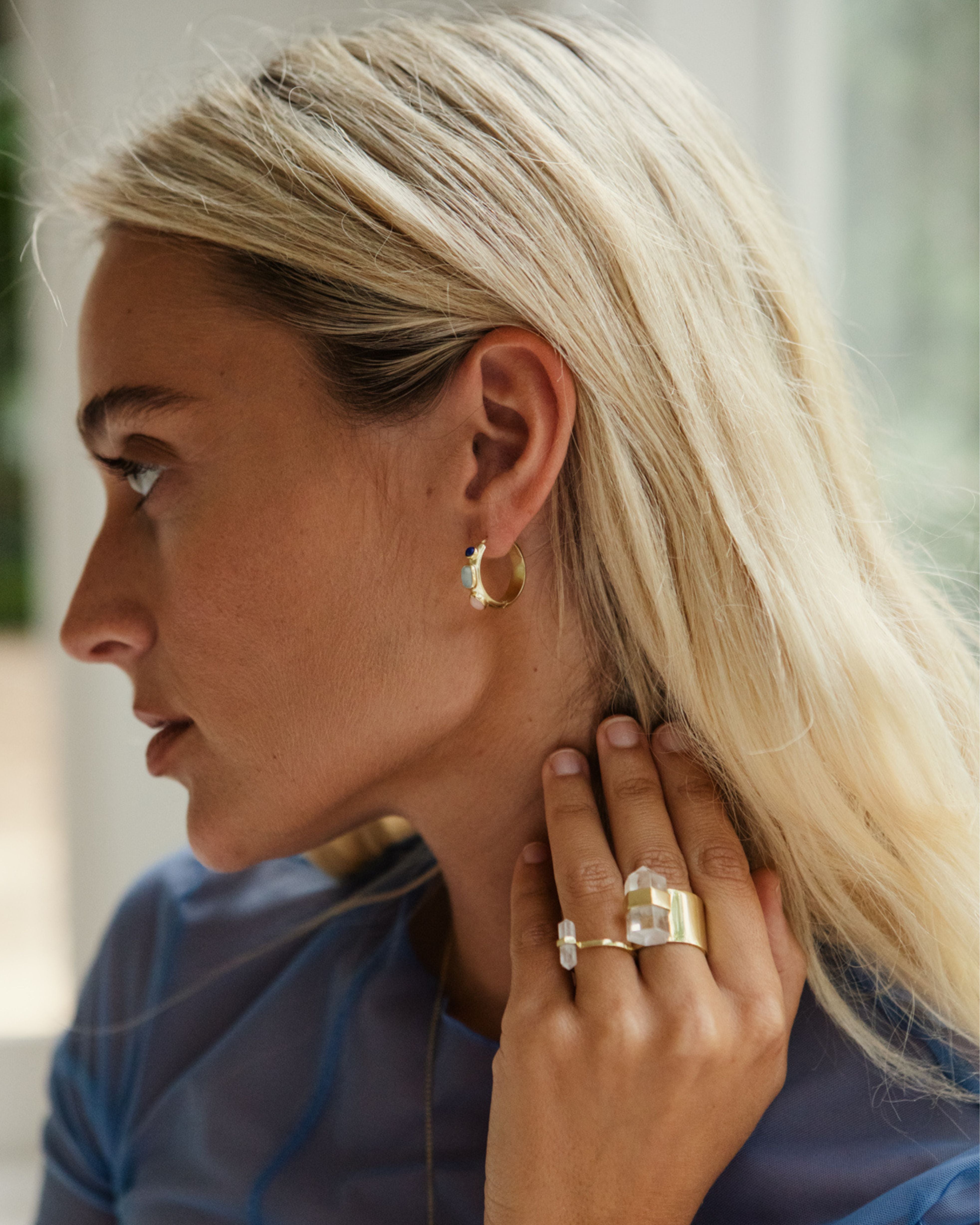 tidal bloom earrings | aqua marine, pink opal + lapis lazuli