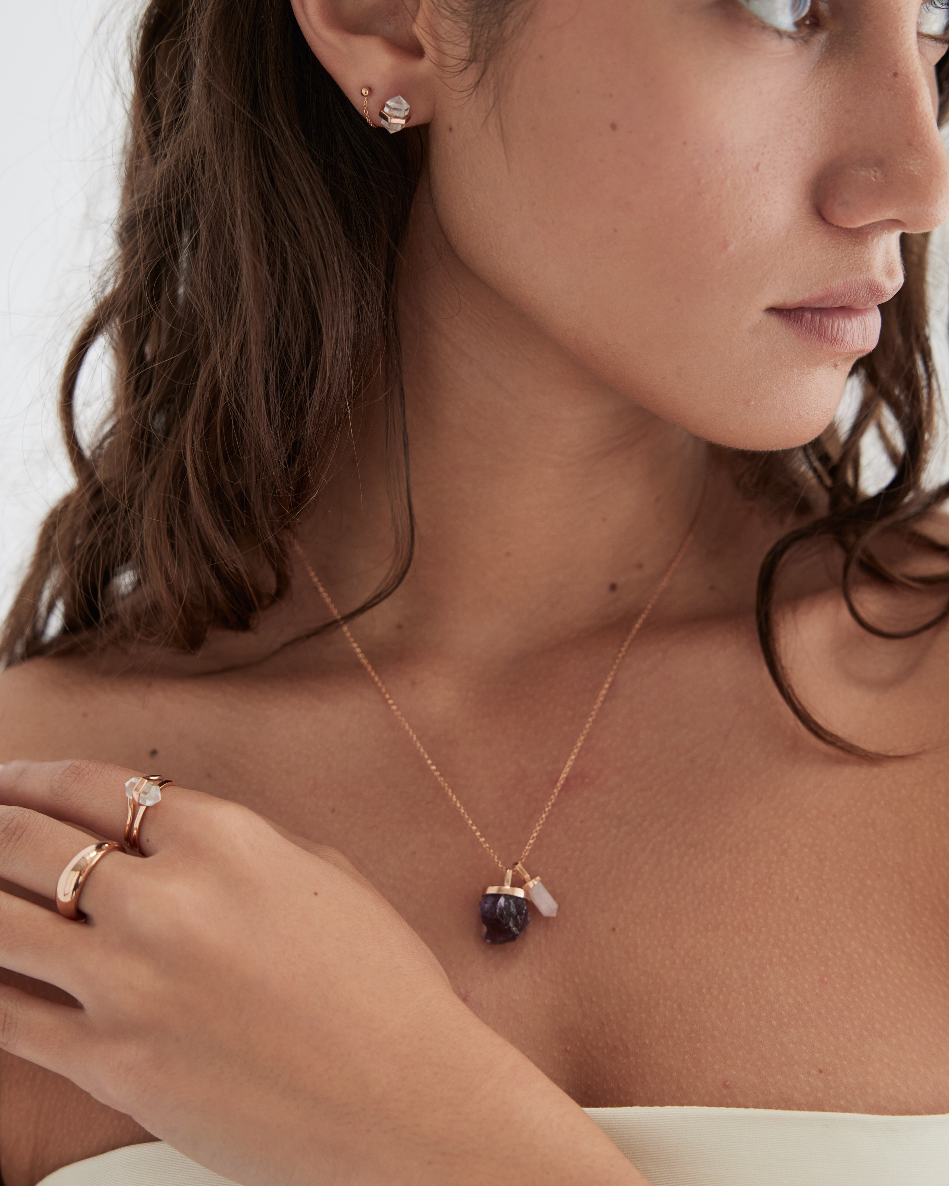 Krystle Knight Jewellery Custom Raw Crystal Rose Quartz 14K Rose Gold Vermeil Necklace