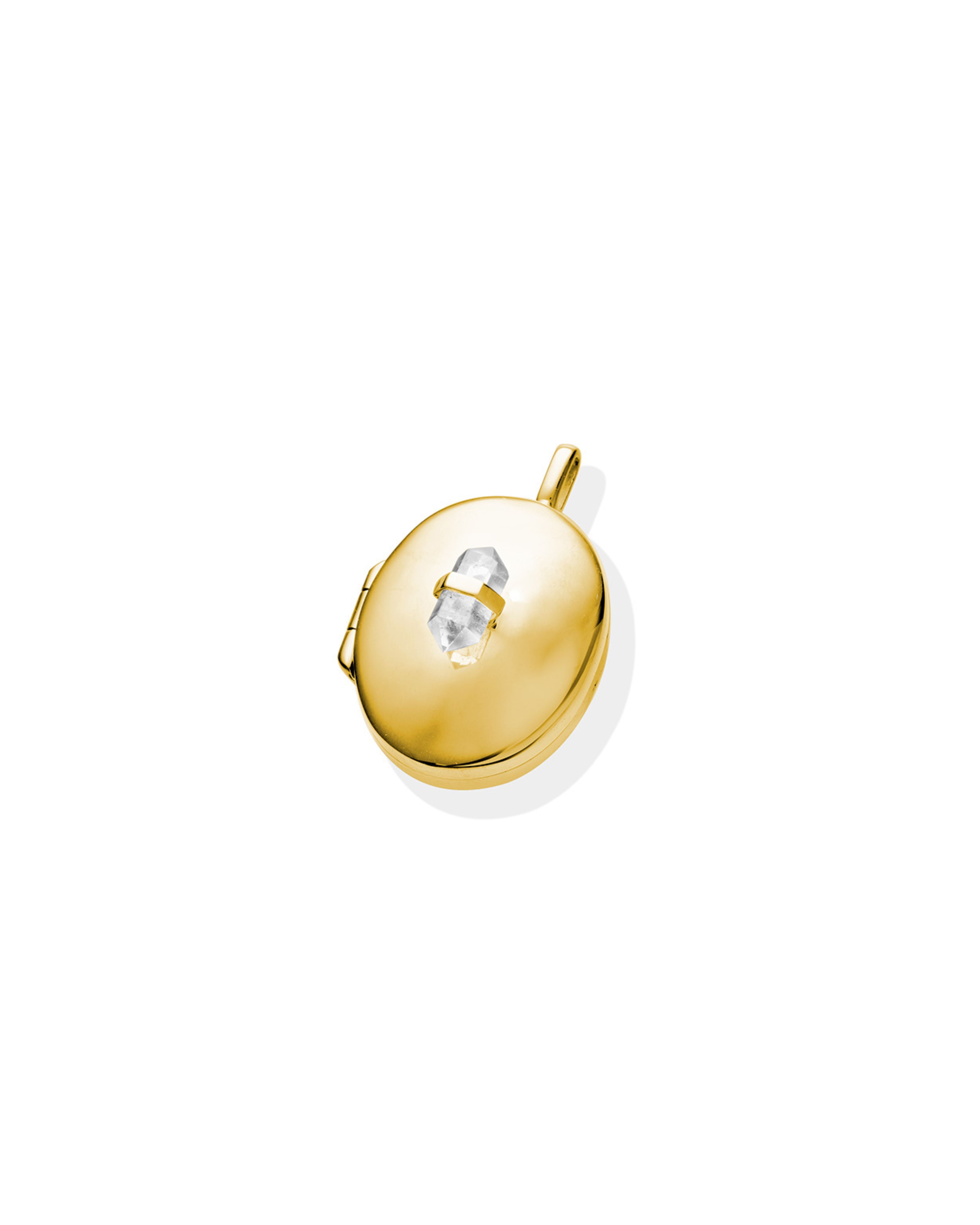Gold Photo Locket with Clear Crystal Quartz Charm for Necklace