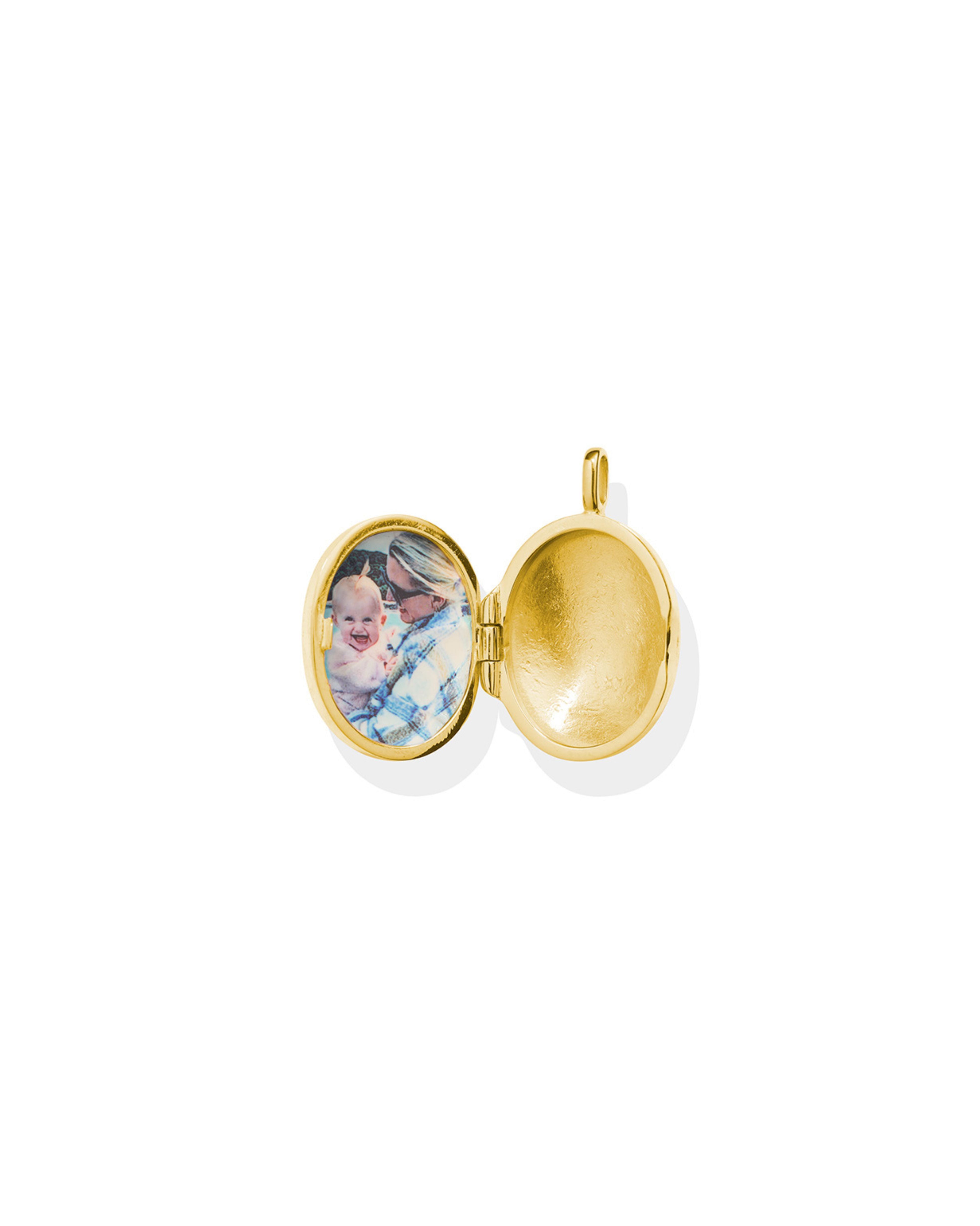 Gold Photo Locket Charm with Clear Quartz Crystal for Necklace