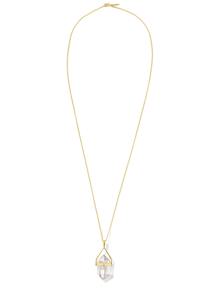 Mini White Aura Clear Quartz Gold Necklace