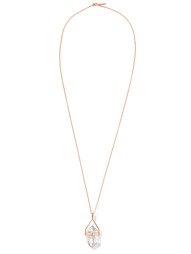 Mini White Aura Clear Quartz Rose Gold Necklace