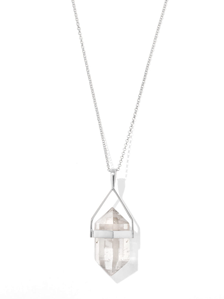 Mini White Aura Clear Quartz Sterling Silver Necklace