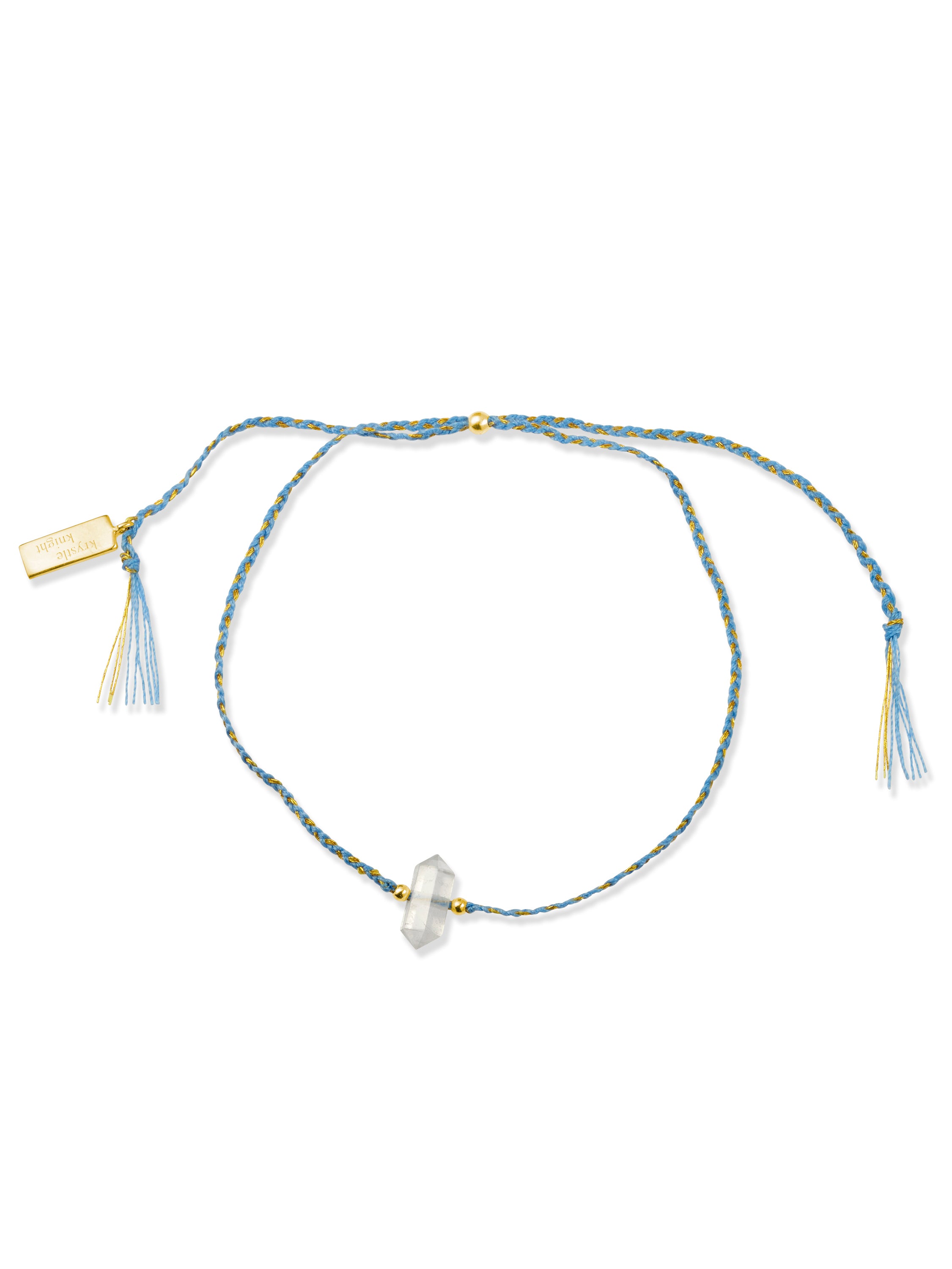 Blue & Gold Cotton Bracelet Clear Quartz Gold Jewellery