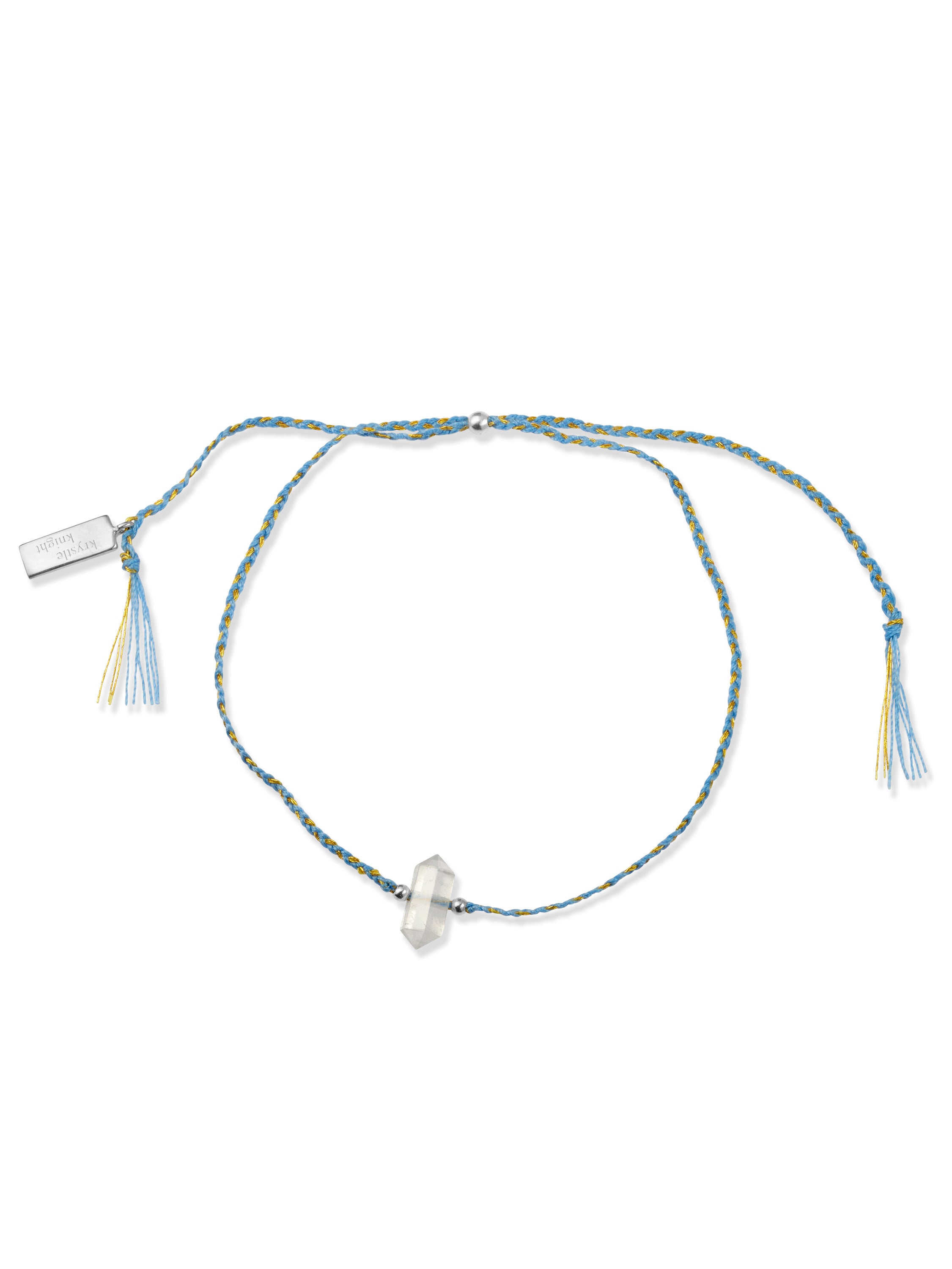 Blue & Gold Cotton Bracelet Clear Quartz Sterling Silver Jewellery