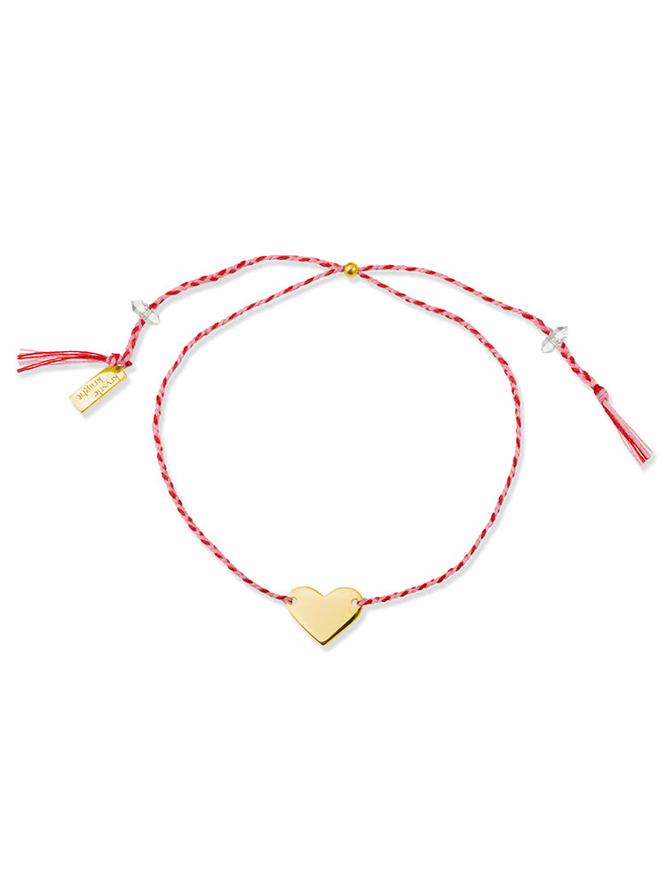 Pink & Red Cotton Bracelet Engravable Heart Plaque Herkimer Diamond Quartz Gold Jewellery