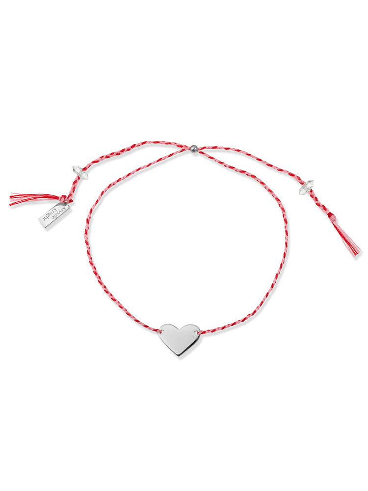 Pink & Red Cotton Bracelet Engravable Heart Plaque Herkimer Diamond Quartz Sterling Silver Jewellery