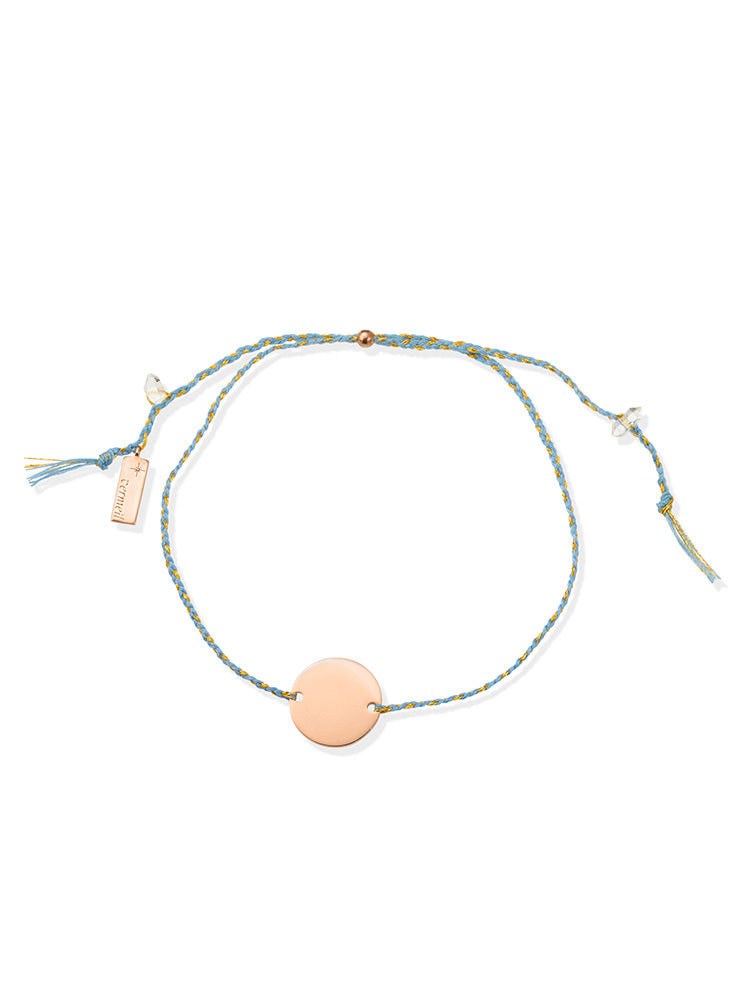 Blue & Gold Cotton Bracelet Engravable Round Rose Gold Plaque