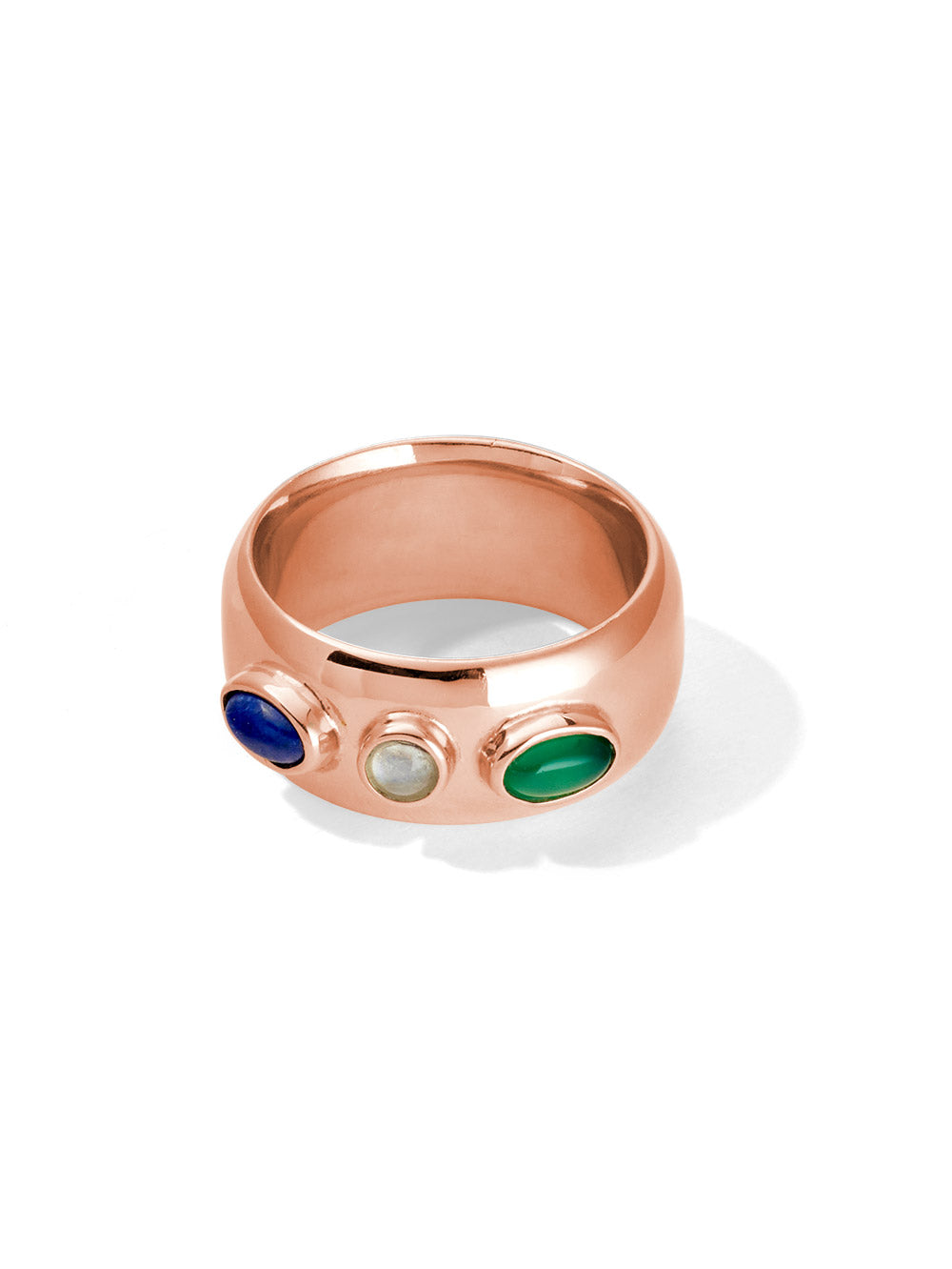 balance ring | green agate, lapis lazuli + rainbow moonstone