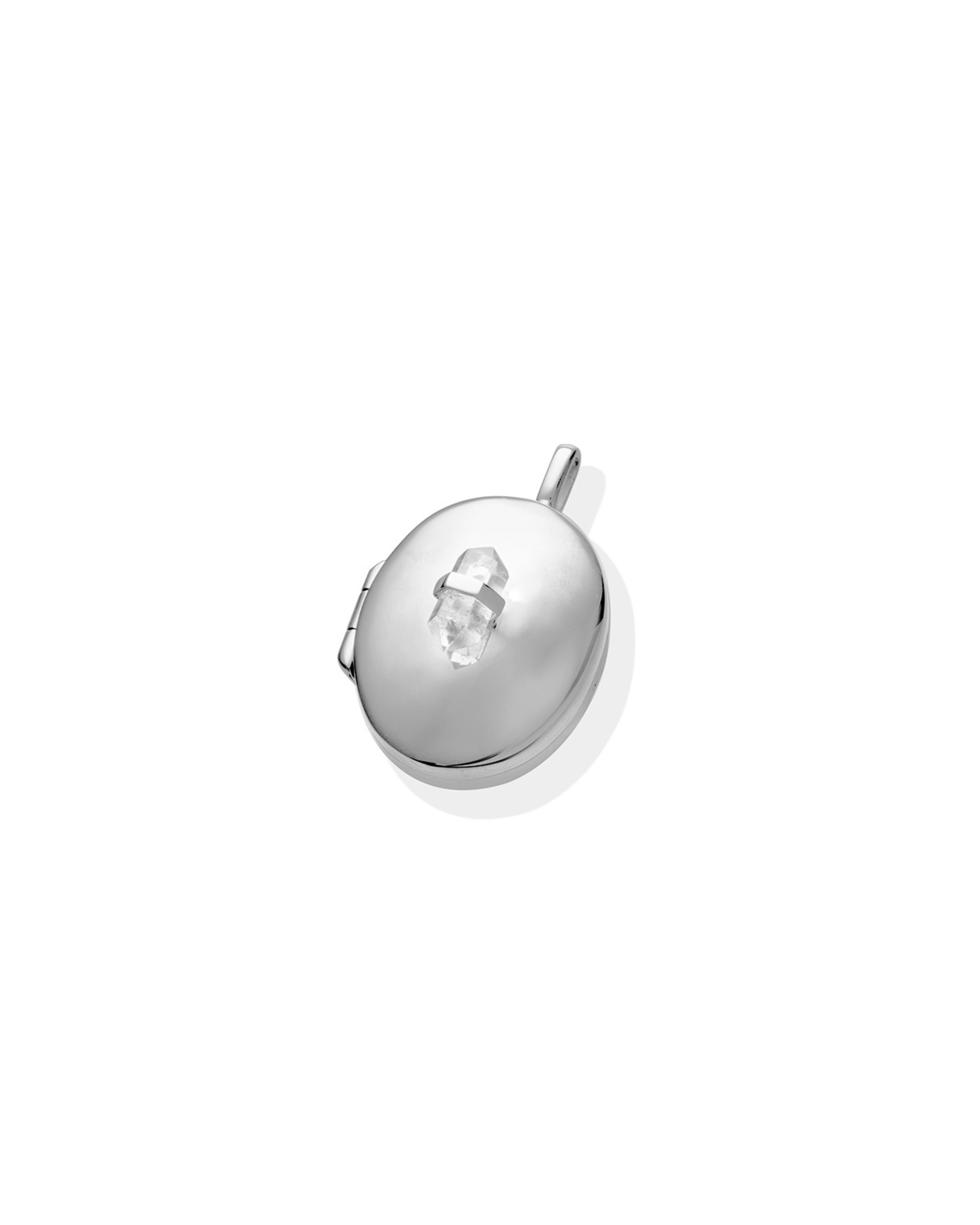 Sterling Silver Photo Locket Charm with Clear Quartz Crystal for Necklace