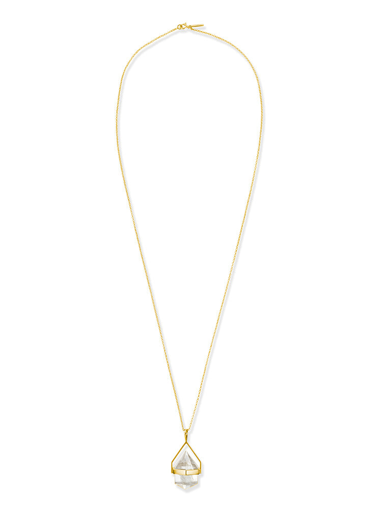 Mini Aura Hand Cut Clear Quartz Gold Necklace
