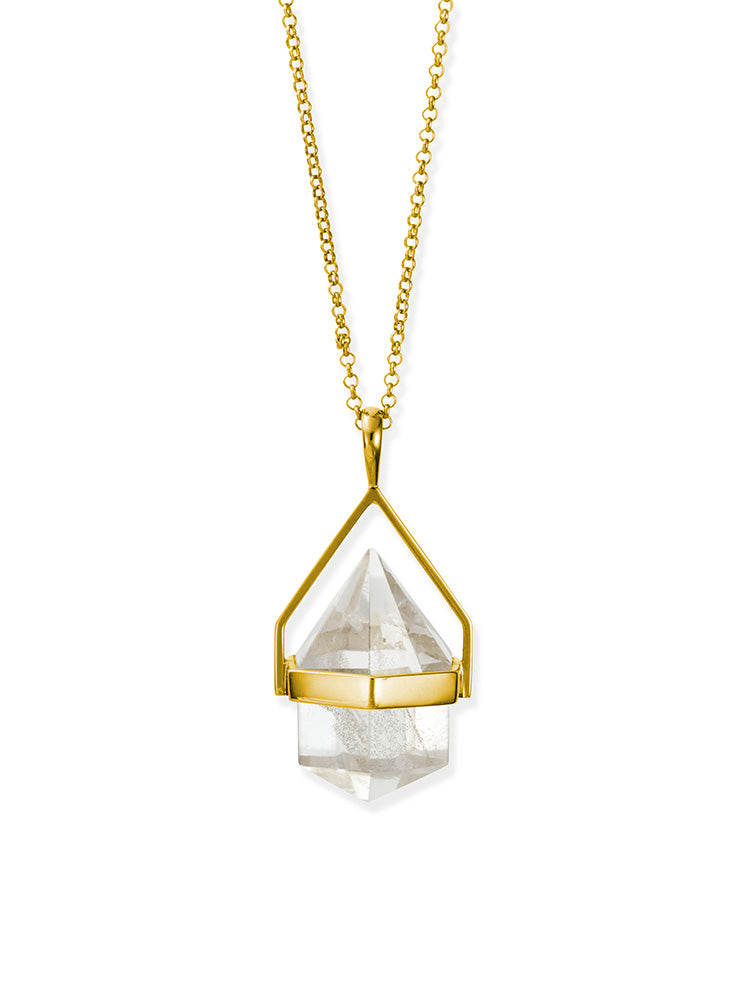 Mini Aura Hand Cut Clear Quartz Gold Necklace