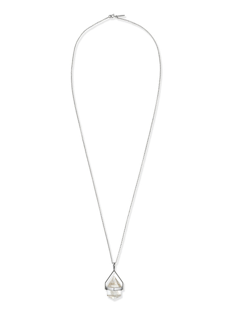 Mini Aura Hand Cut Clear Quartz Silver Necklace