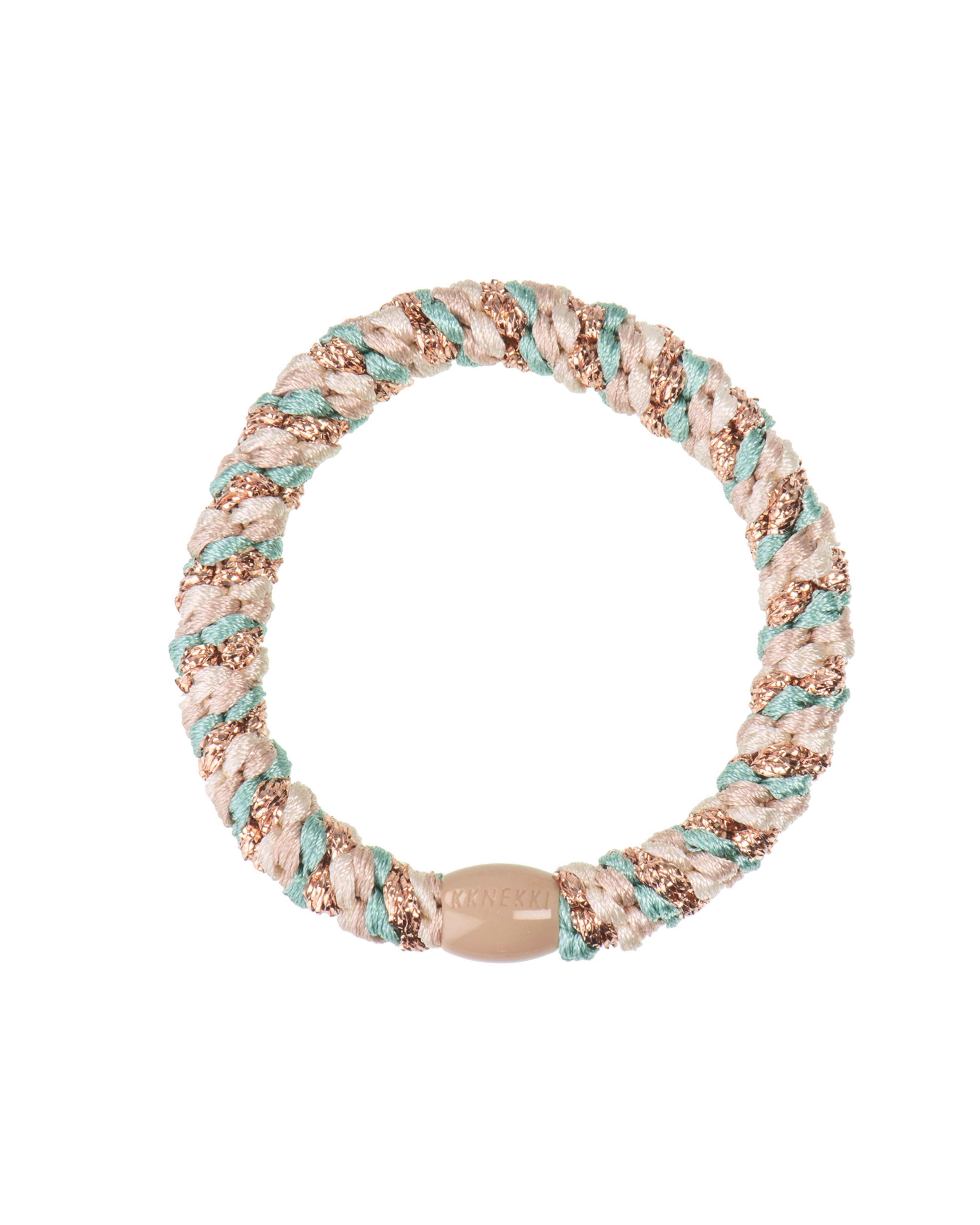 KKNEKKI Hair Elastic Turkish Beige & Aqua Glitter