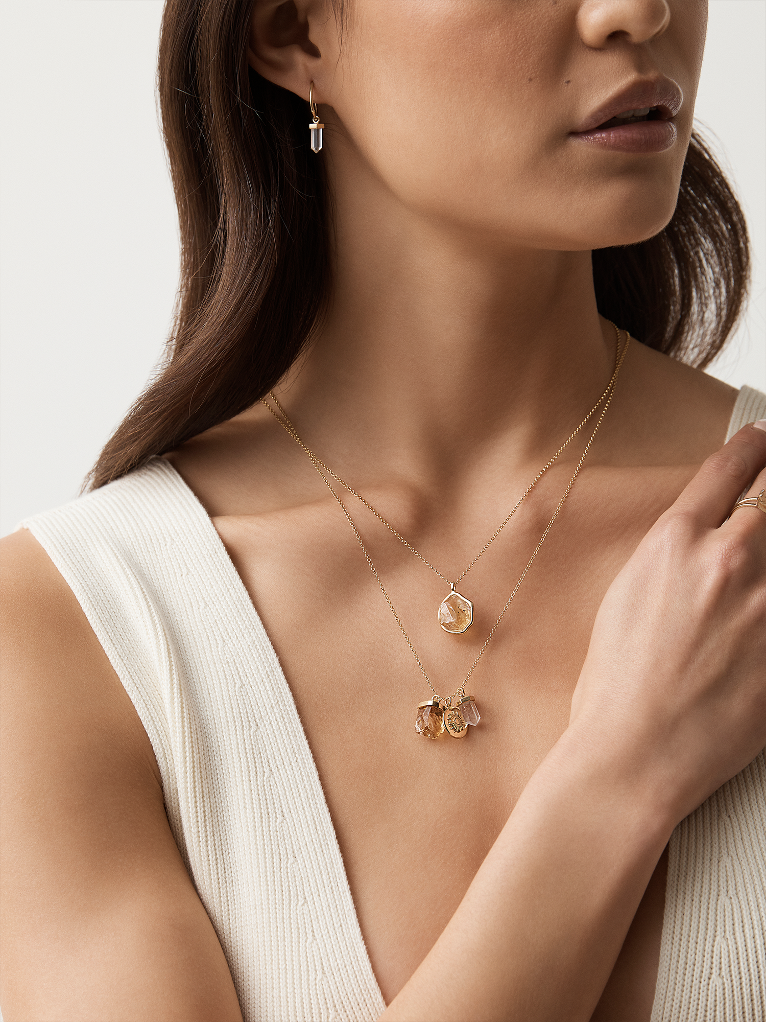 prosperity necklace | citrine, clear quartz + sun