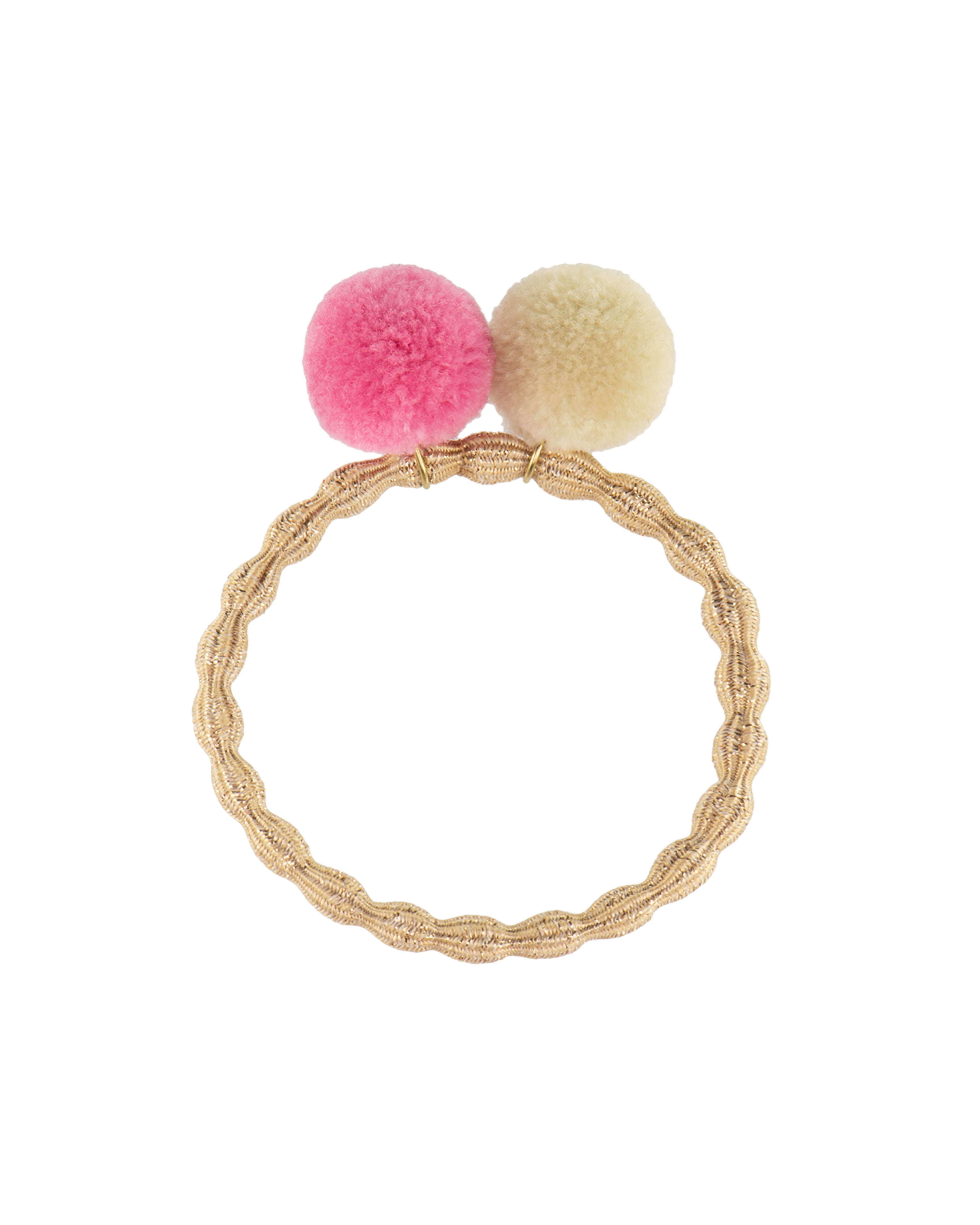 KKNEKKI Hair Elastics Beige Glitter Pom Pom