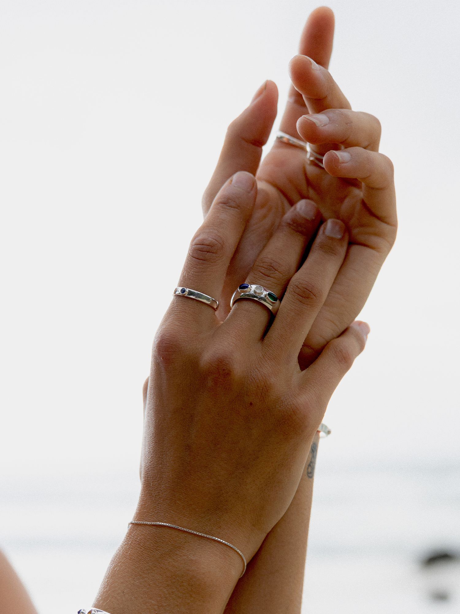 balance ring | green agate, lapis lazuli + rainbow moonstone