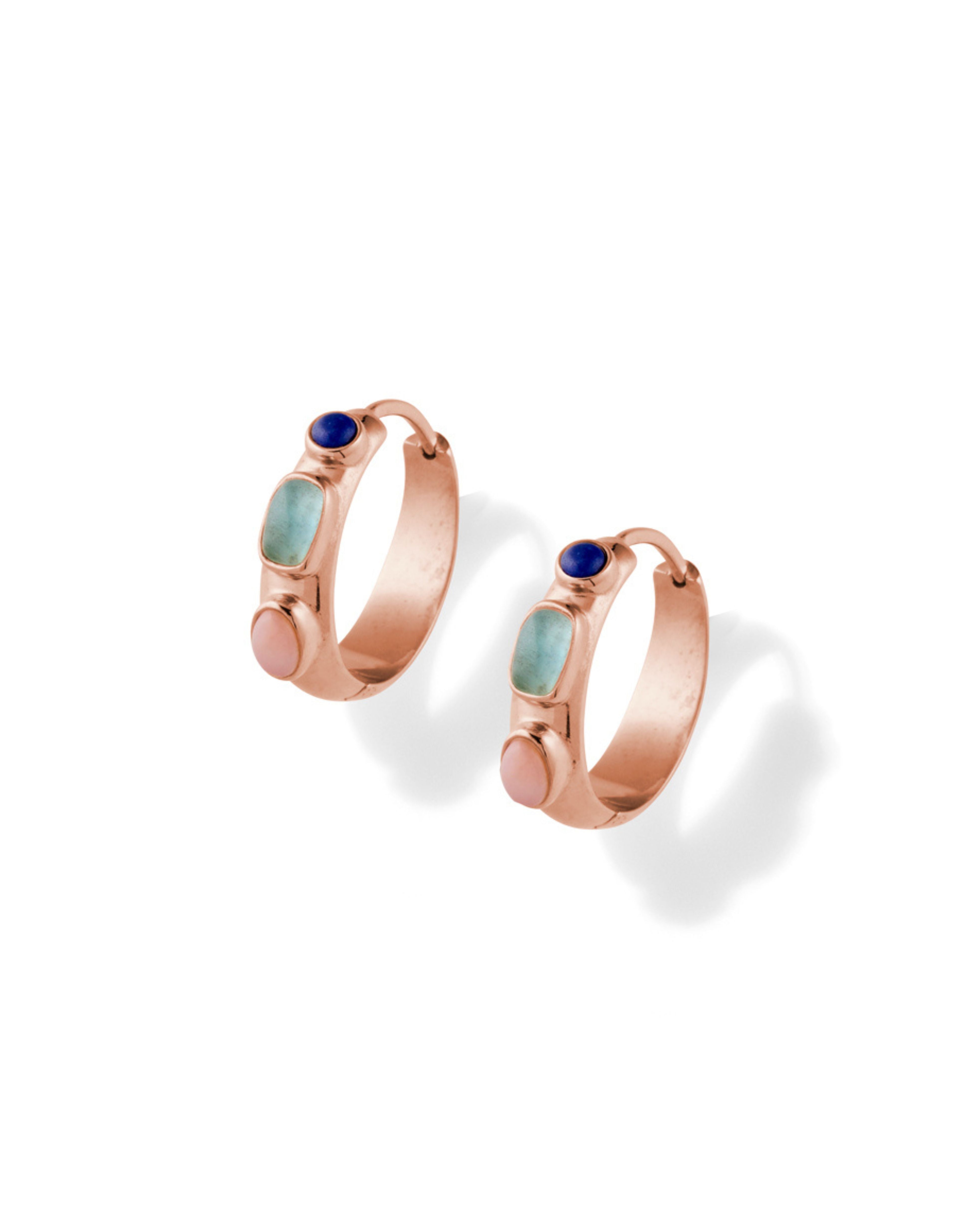 Rose Gold Earrings Earrings with Lapis Lazuli, Aqua Marine + Pink Opal