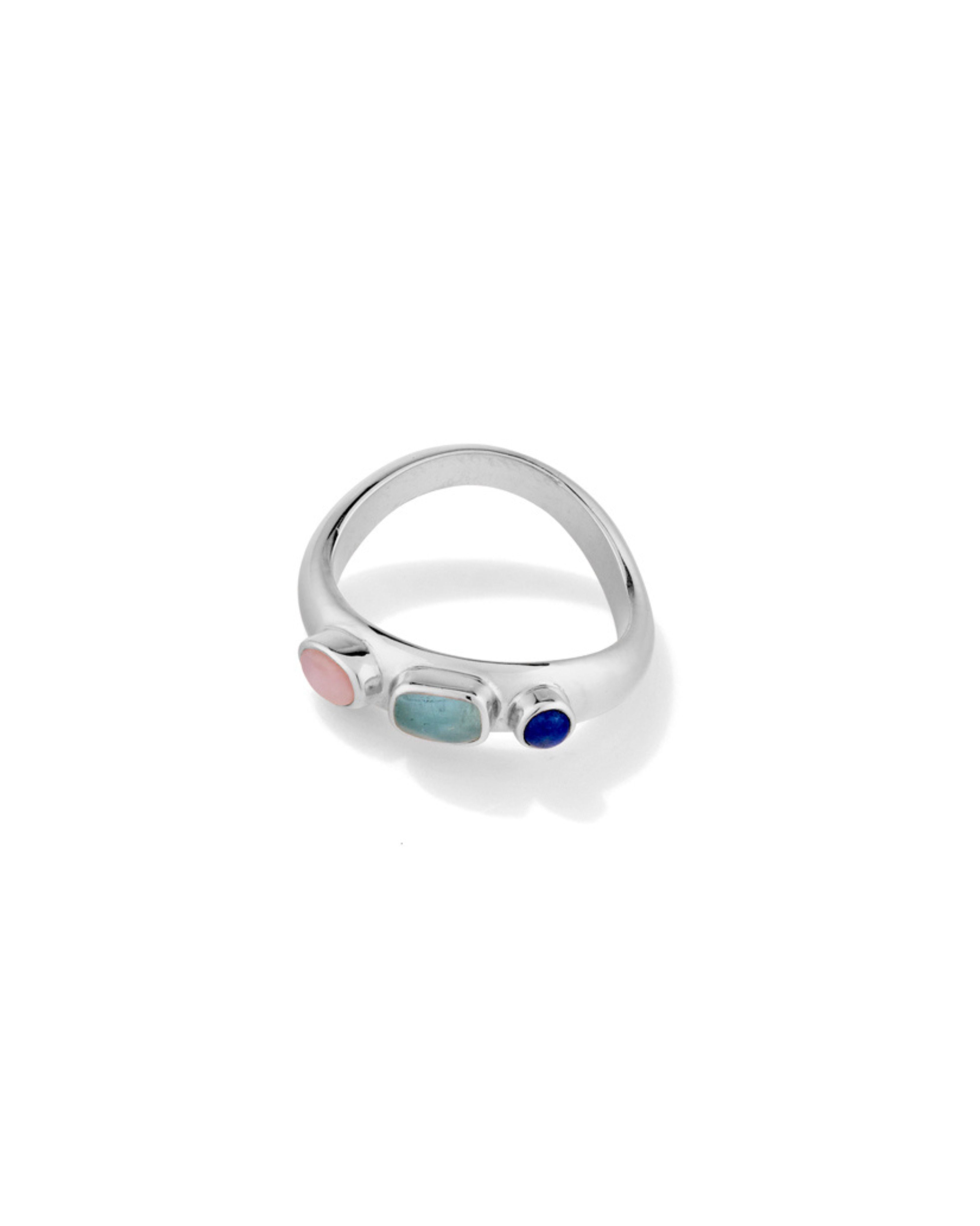 Silver Ring with Lapis Lazuli, Aqua Marine + Pink Opal