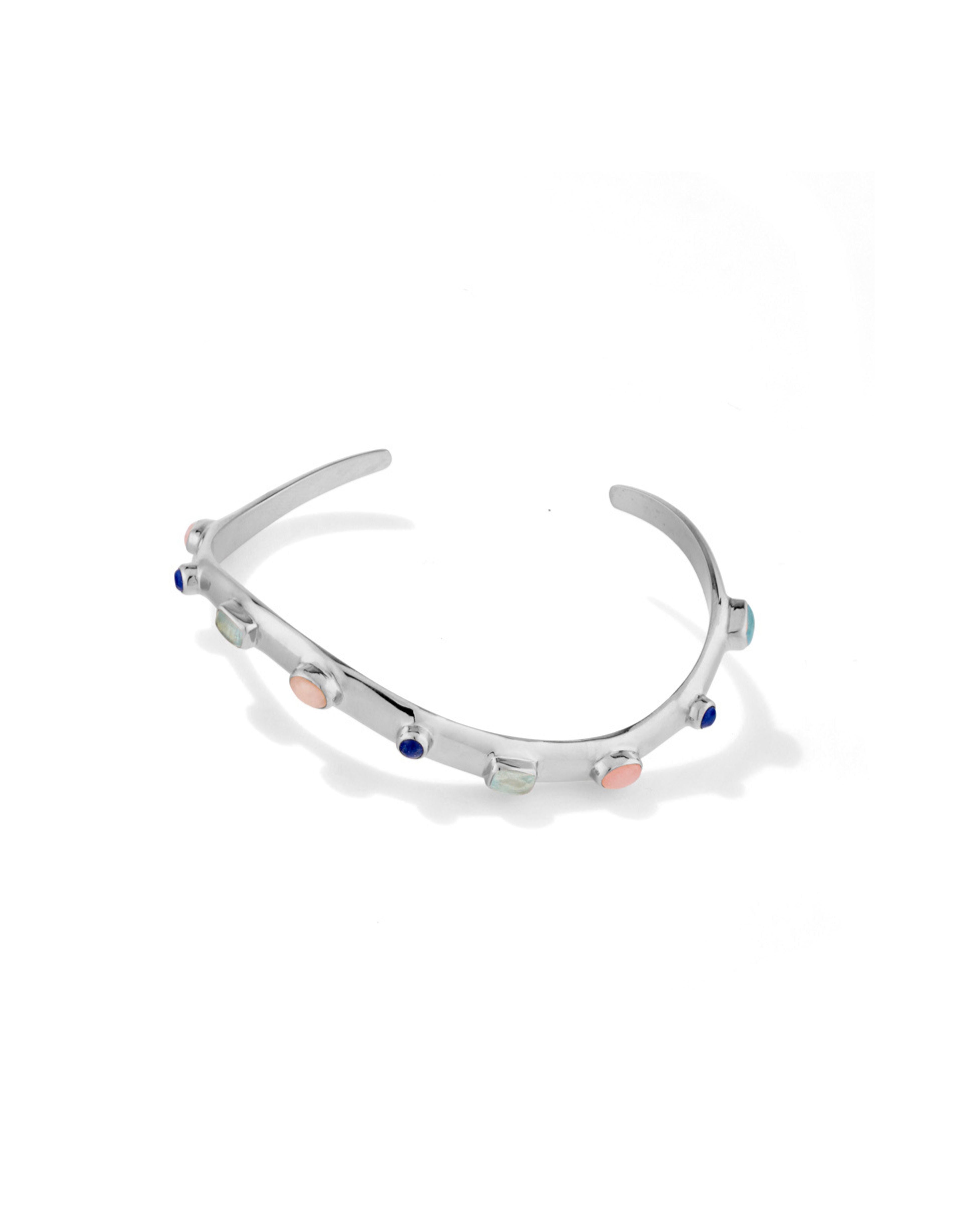 Wave Cuff featuring Aqua Marine, Pink Opal + Lapis Lazuli