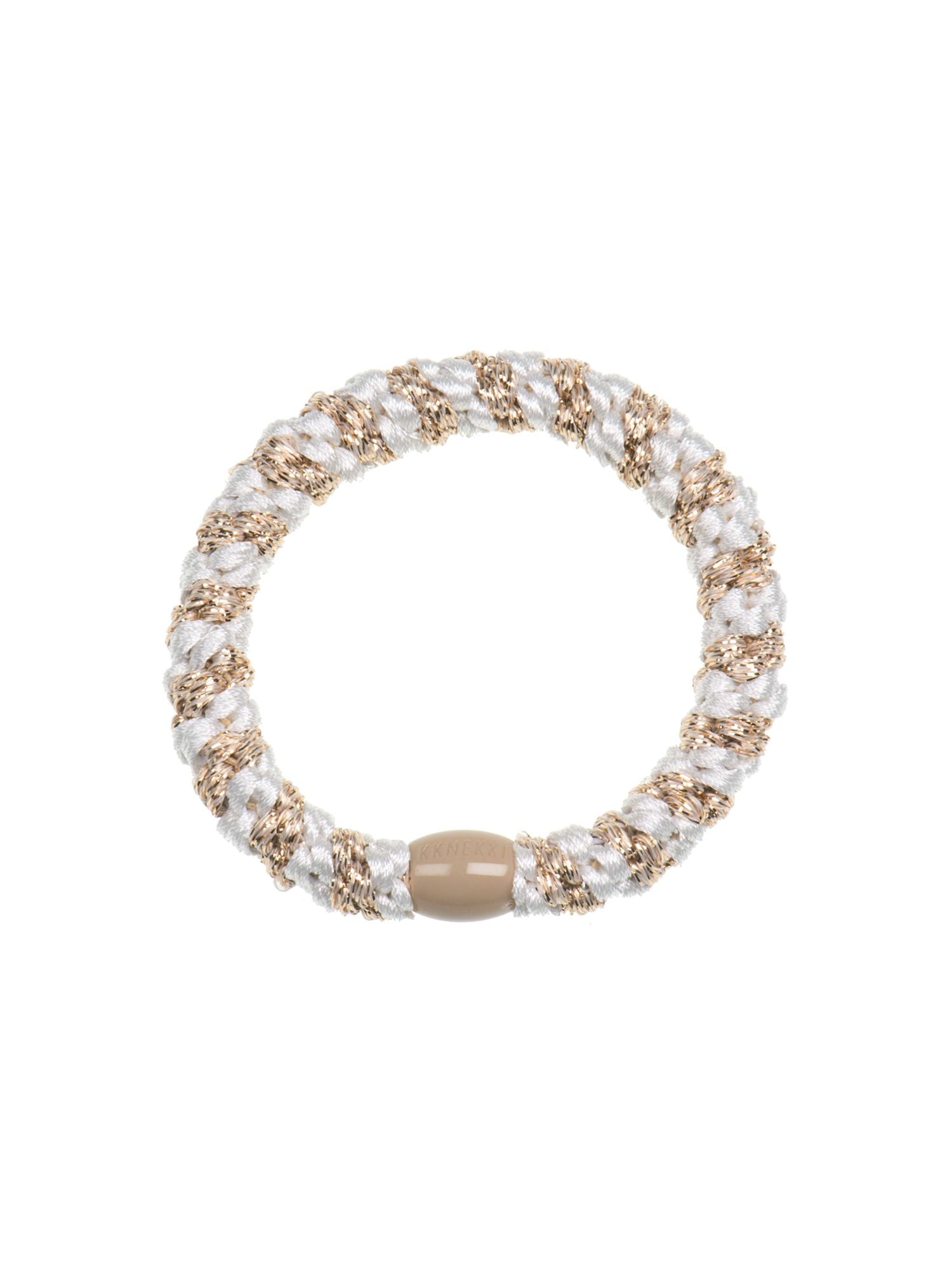 KKNEKKI Hair Elastic in White and Beige Glitter Stripe