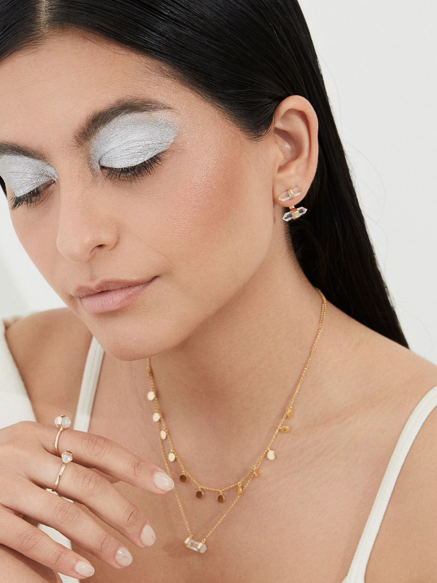 alight drop lobe earrings | clear quartz