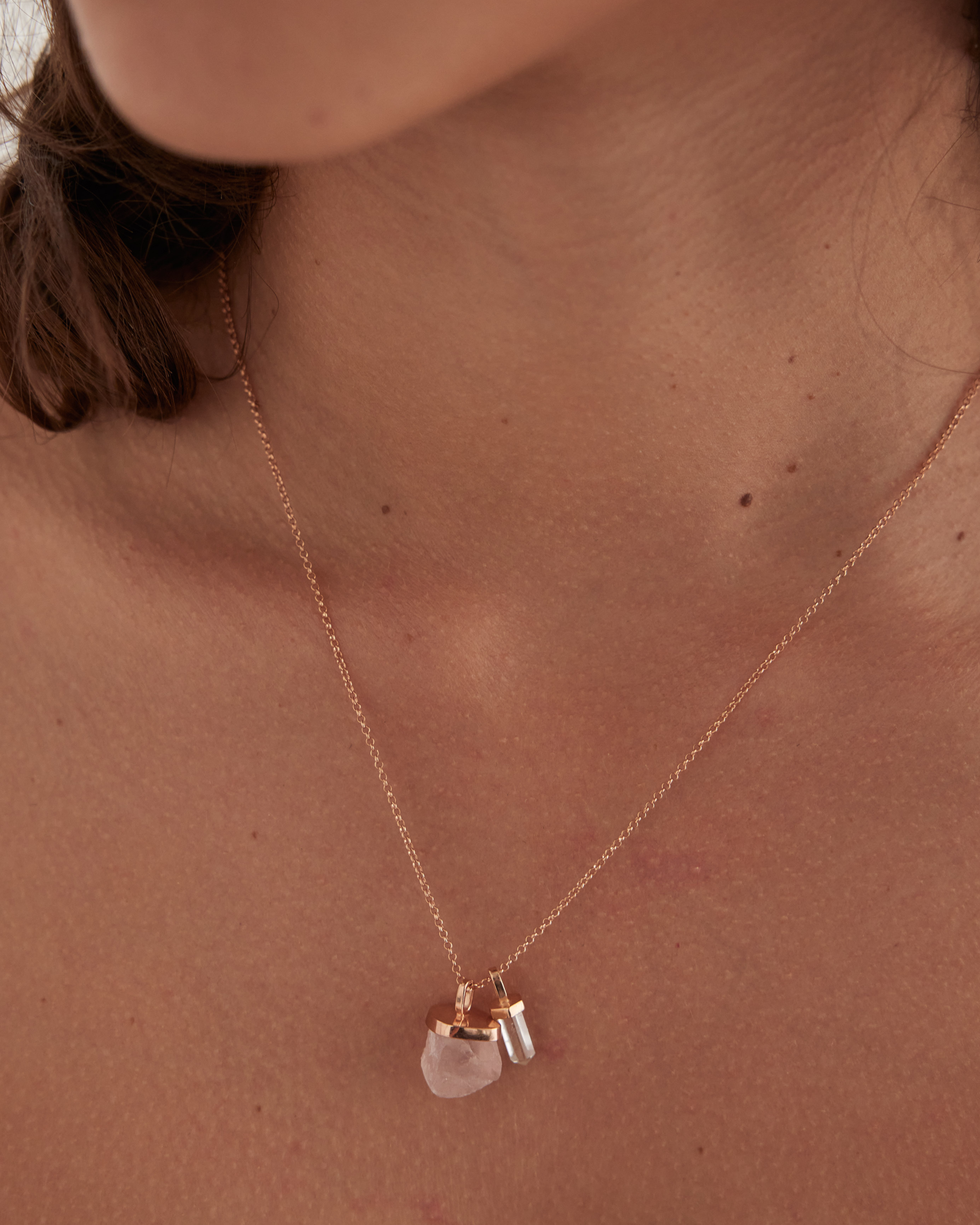 Krystle Knight Jewellery Custom Raw Crystal Clear Quartz 14K Rose Gold Vermeil Necklace