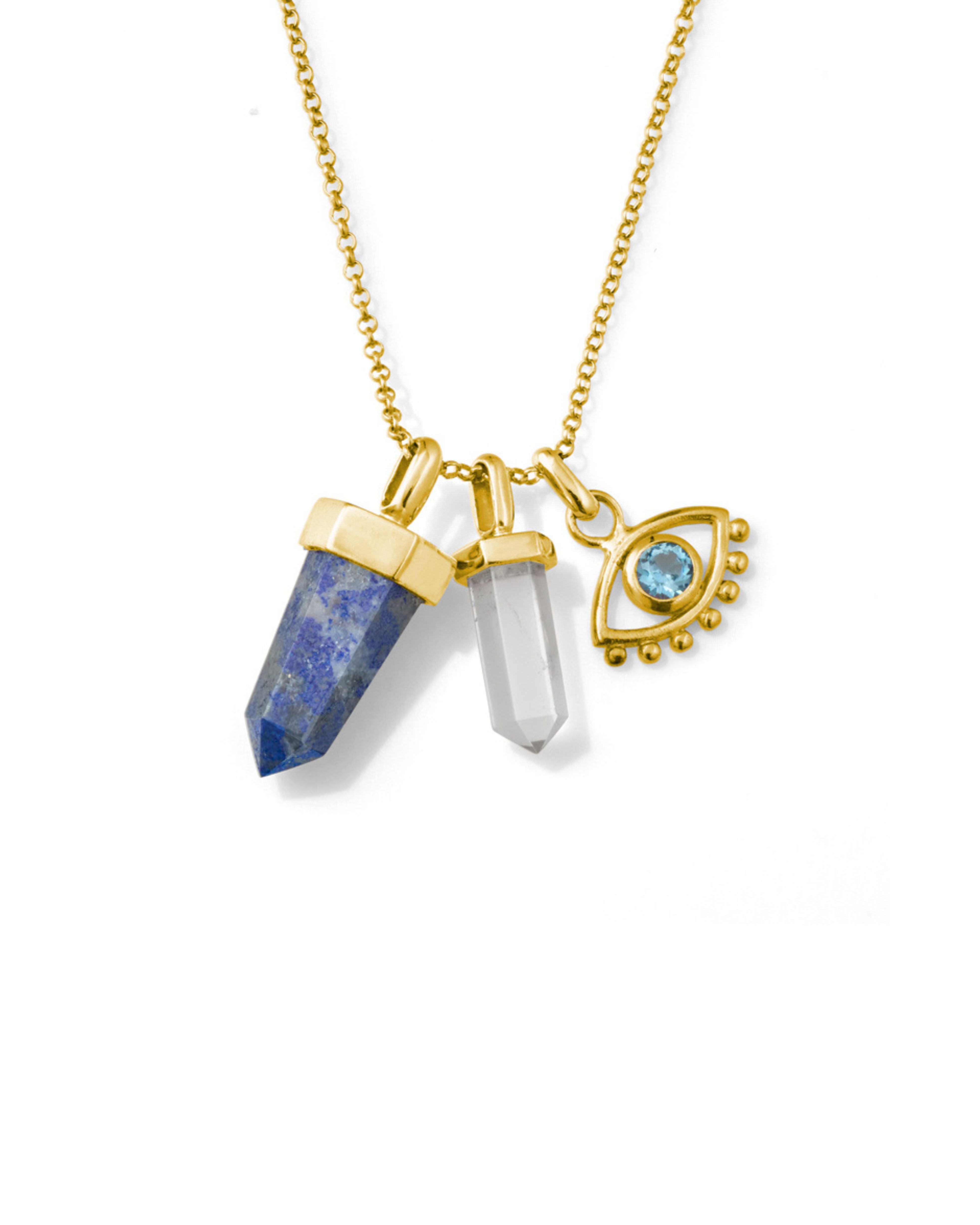 Necklace with three pendants on a white background