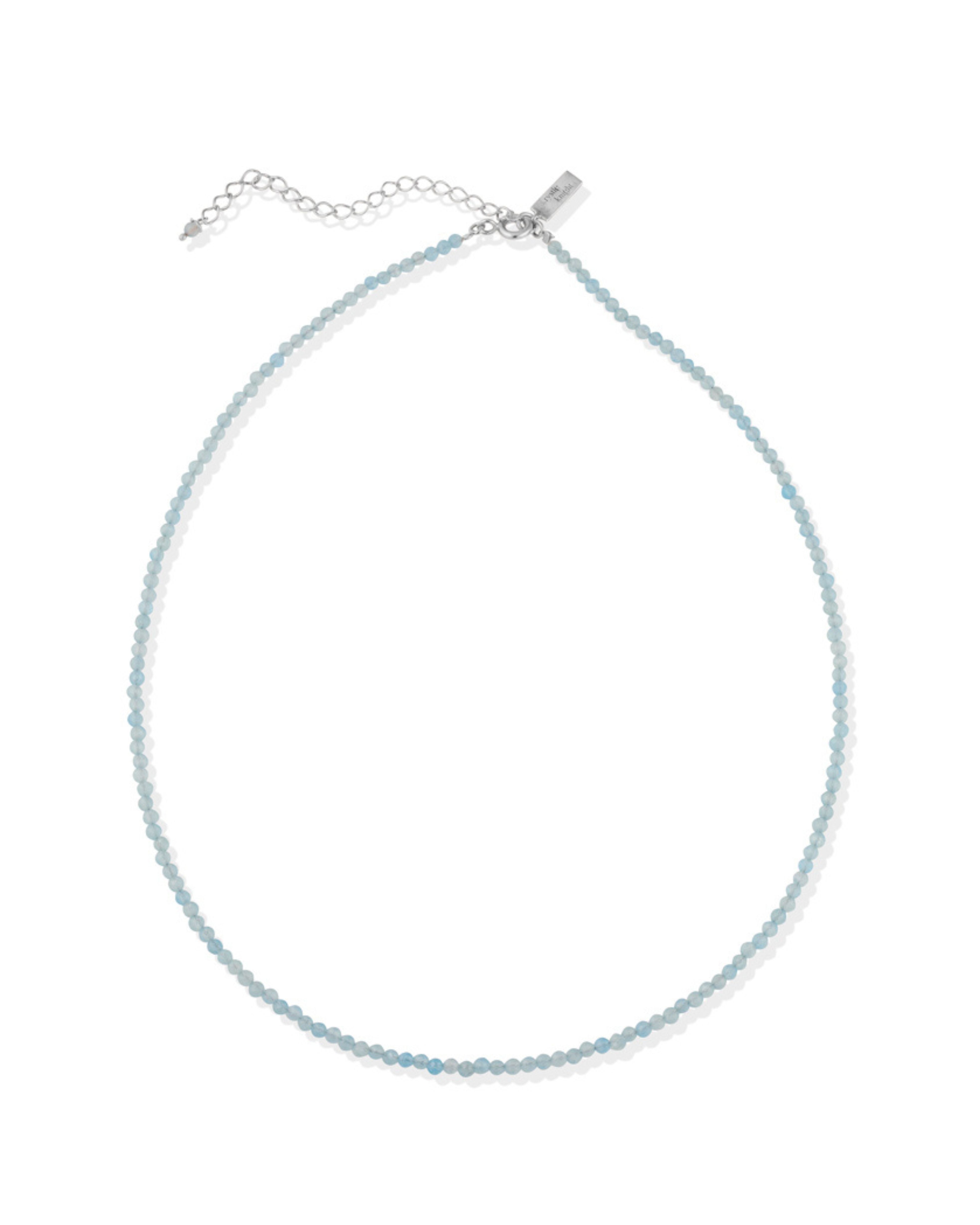 Necklace with Aqua Marine beads on a white background