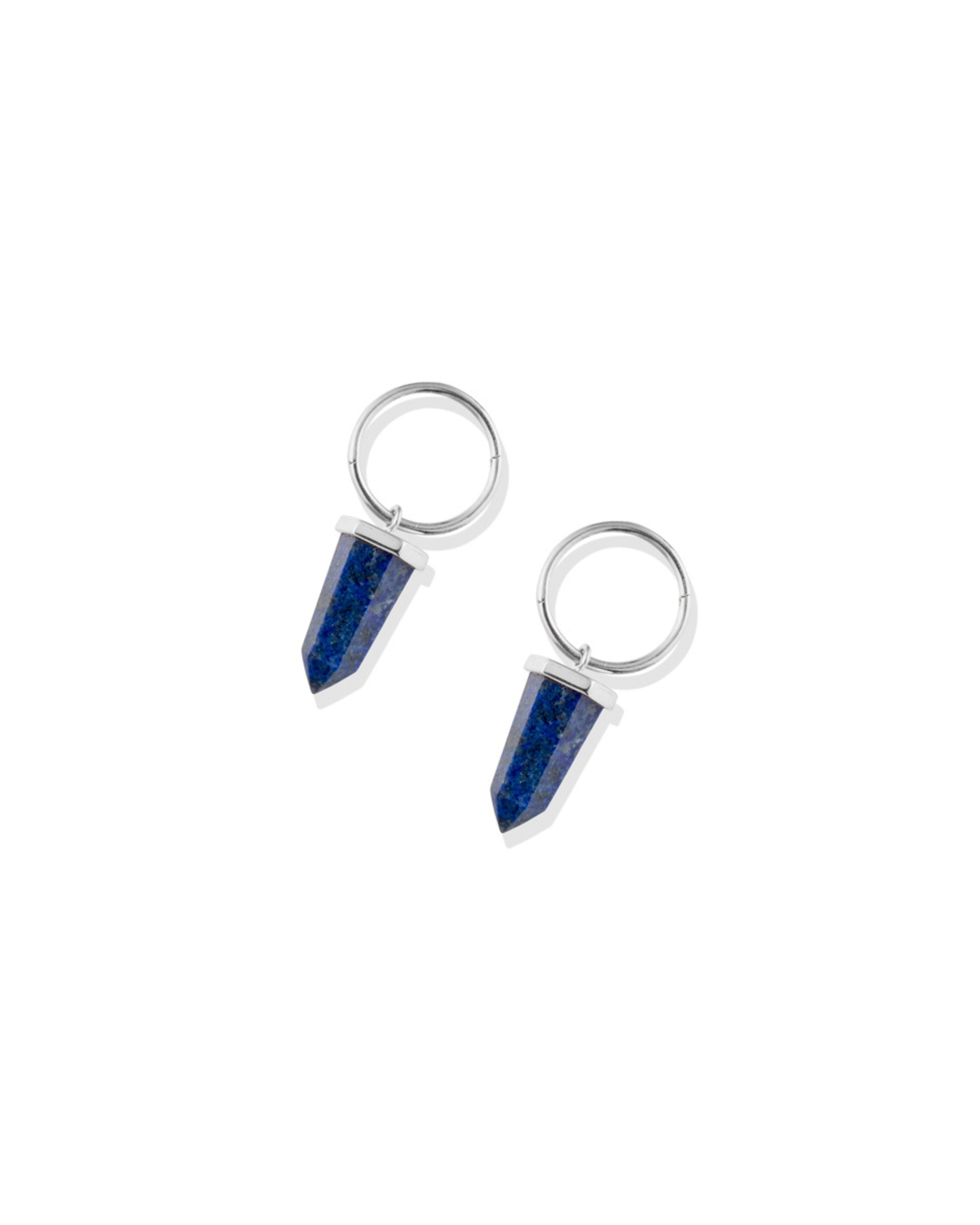 Pair of earrings with lapis lazuli and silver metal on a white background