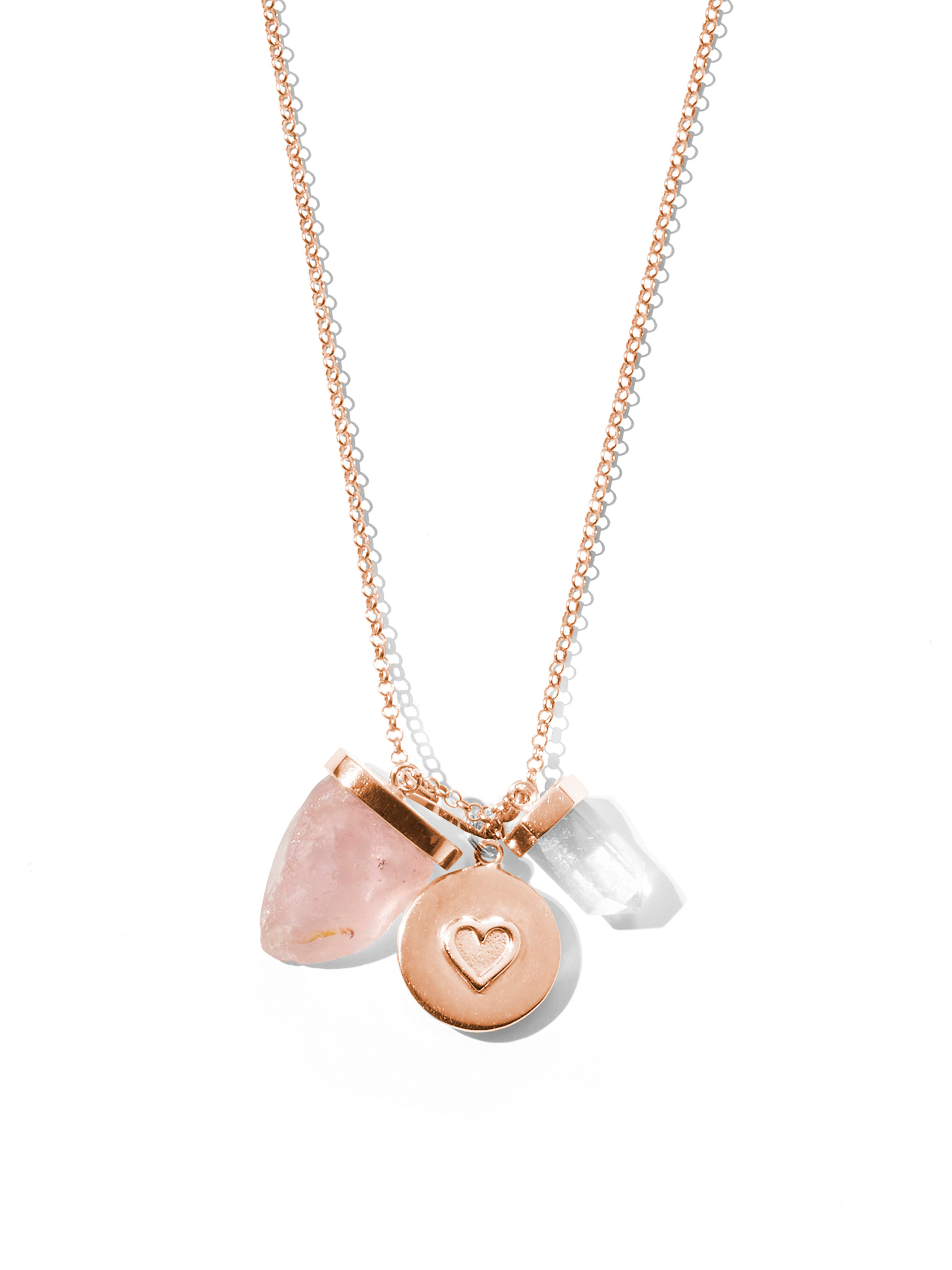eternal love necklace | rose quartz, clear quartz + heart
