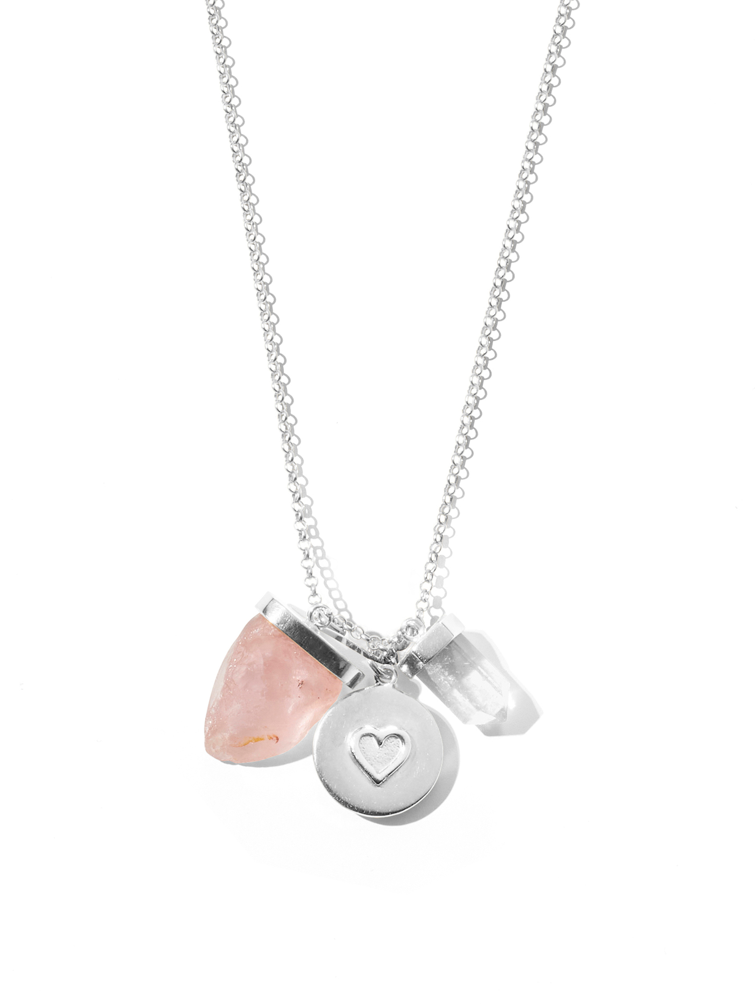 eternal love necklace | rose quartz, clear quartz + heart