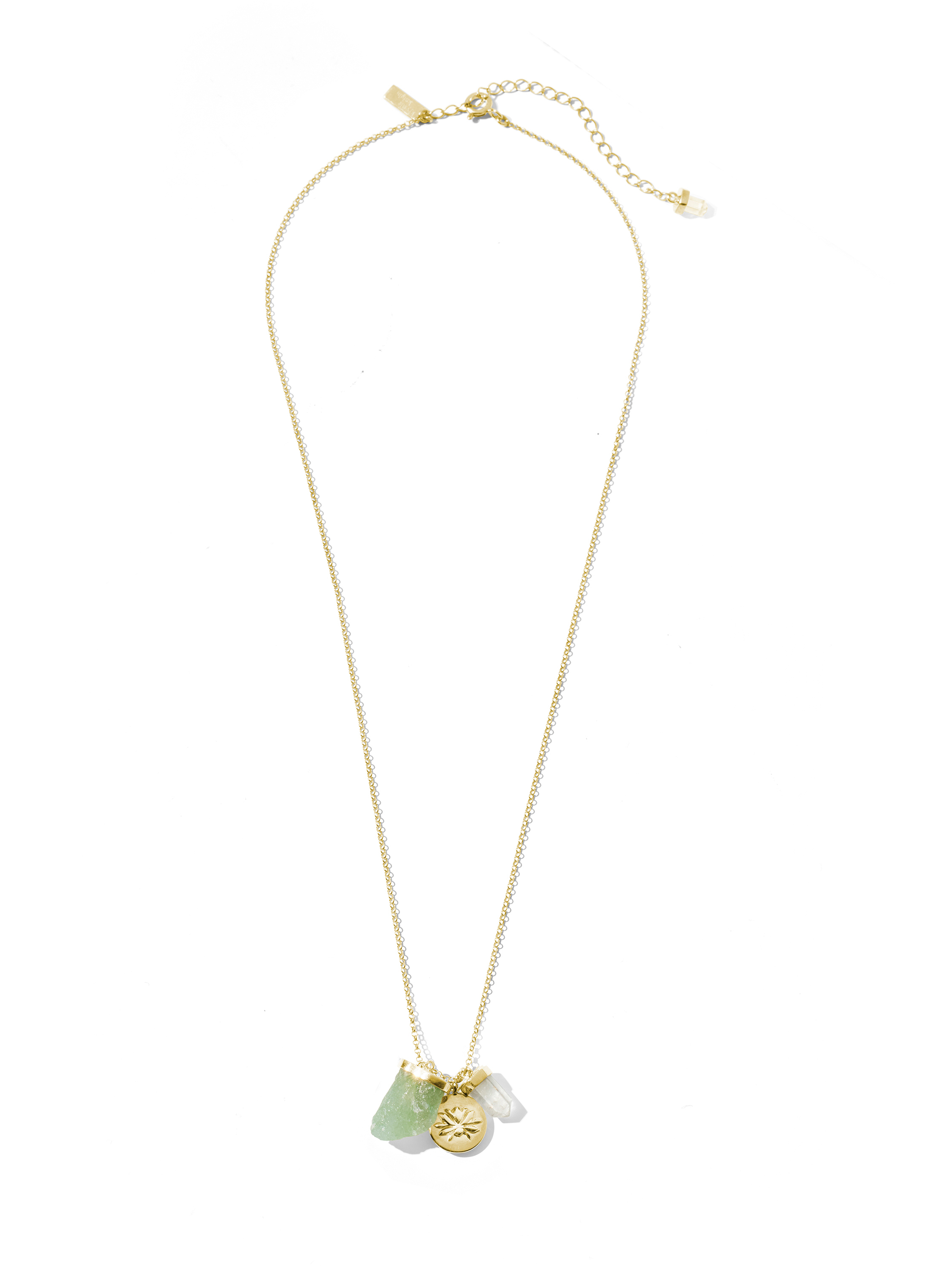 the lucky necklace | green aventurine, clear quartz + lotus