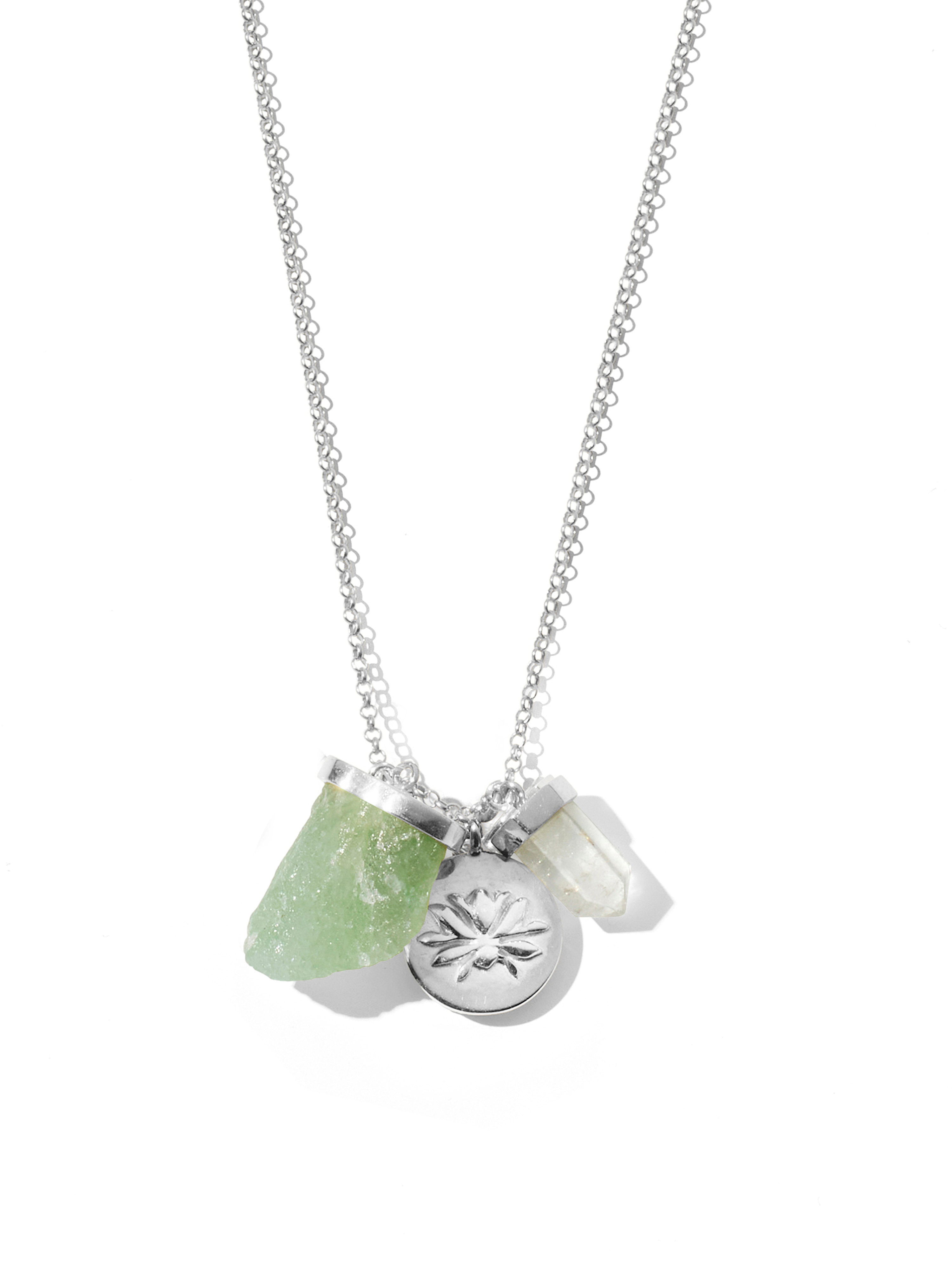 the lucky necklace | green aventurine, clear quartz + lotus