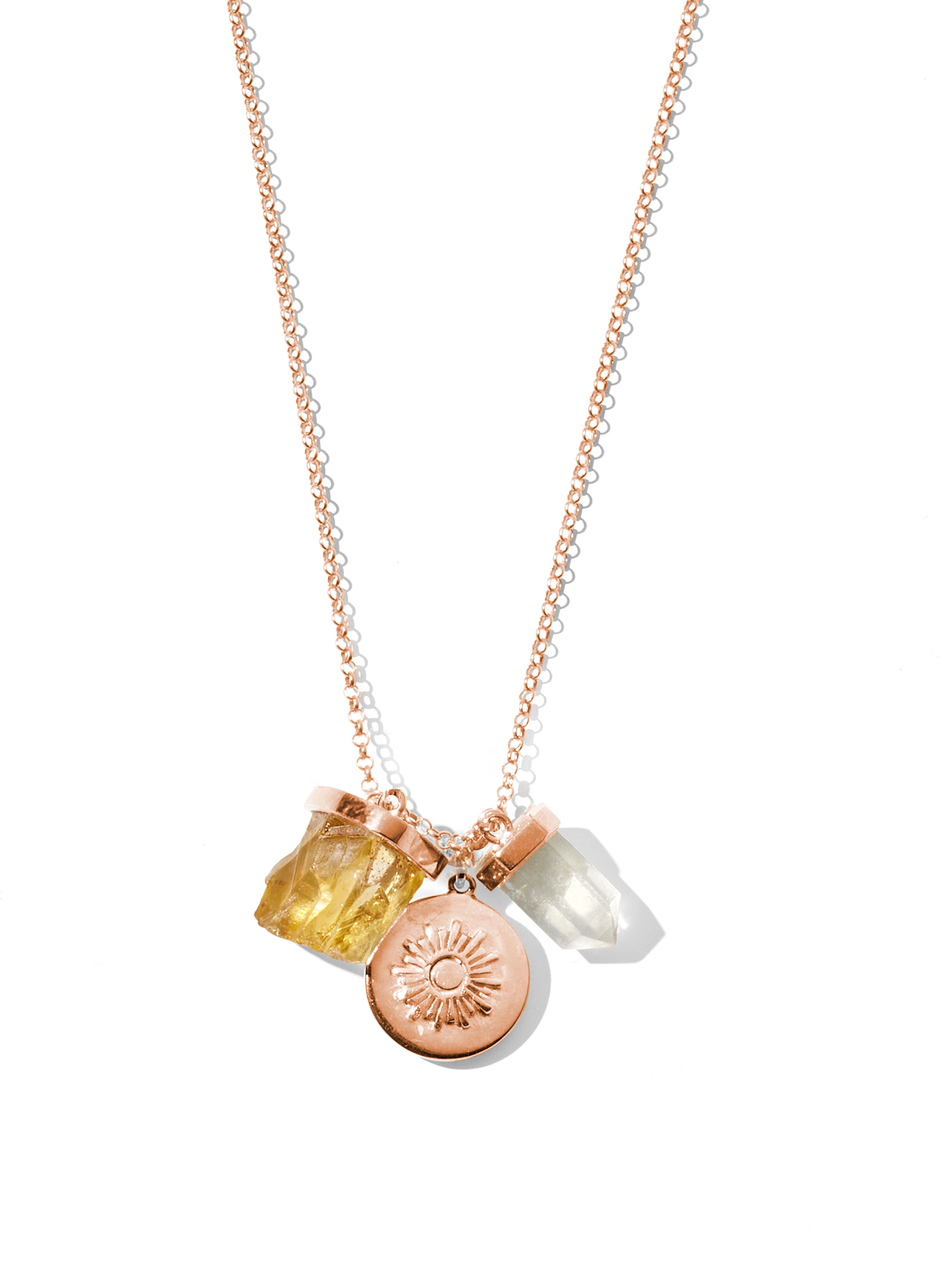 prosperity necklace | citrine, clear quartz + sun
