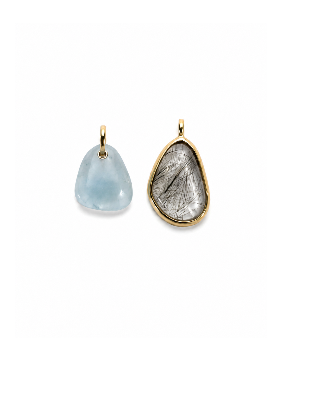 one of a kind charms | aqua marine + rutilated quartz | 18k gold vermeil