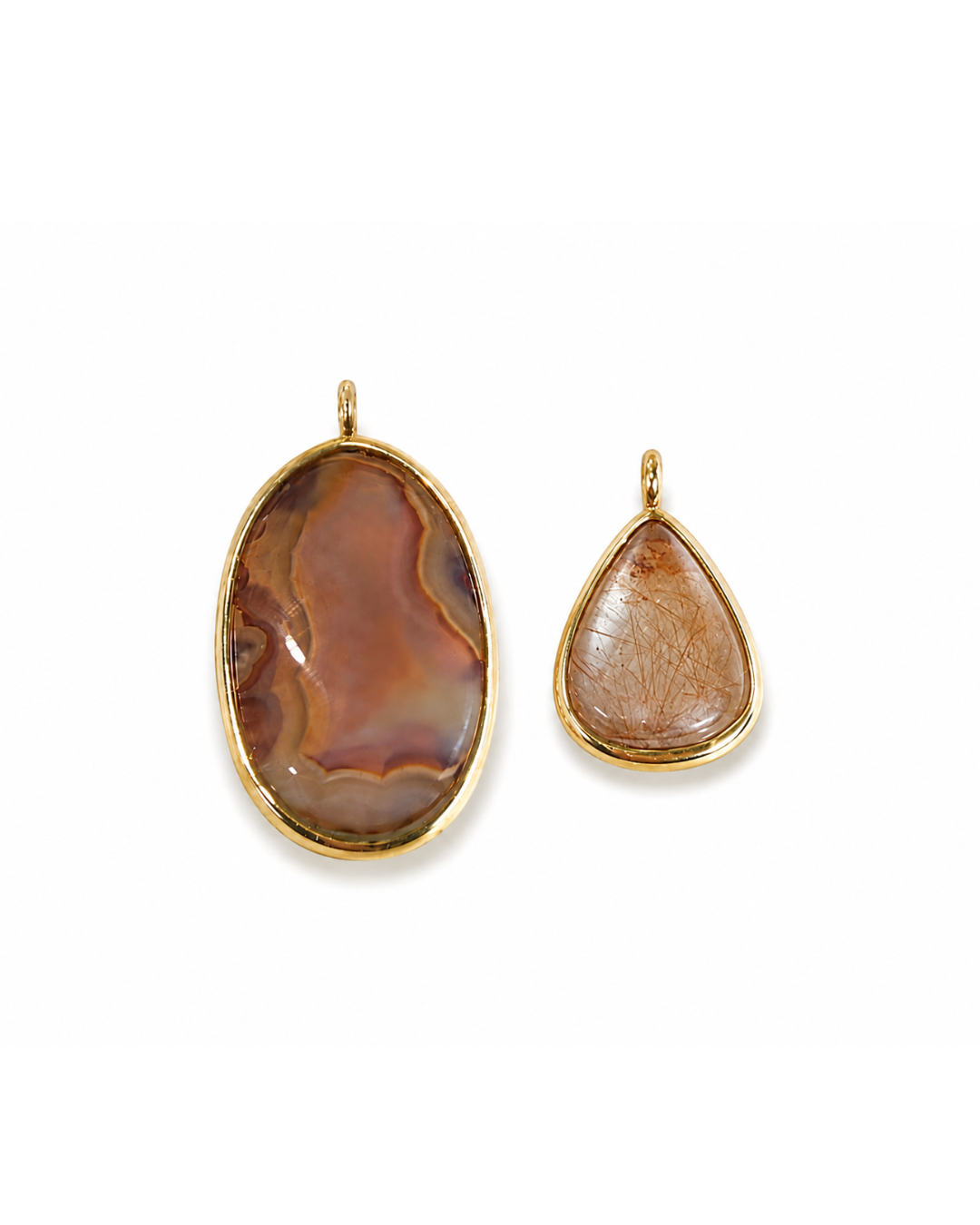 one of a kind charms | botswana agate + rutilated quartz | 18k gold vermeil