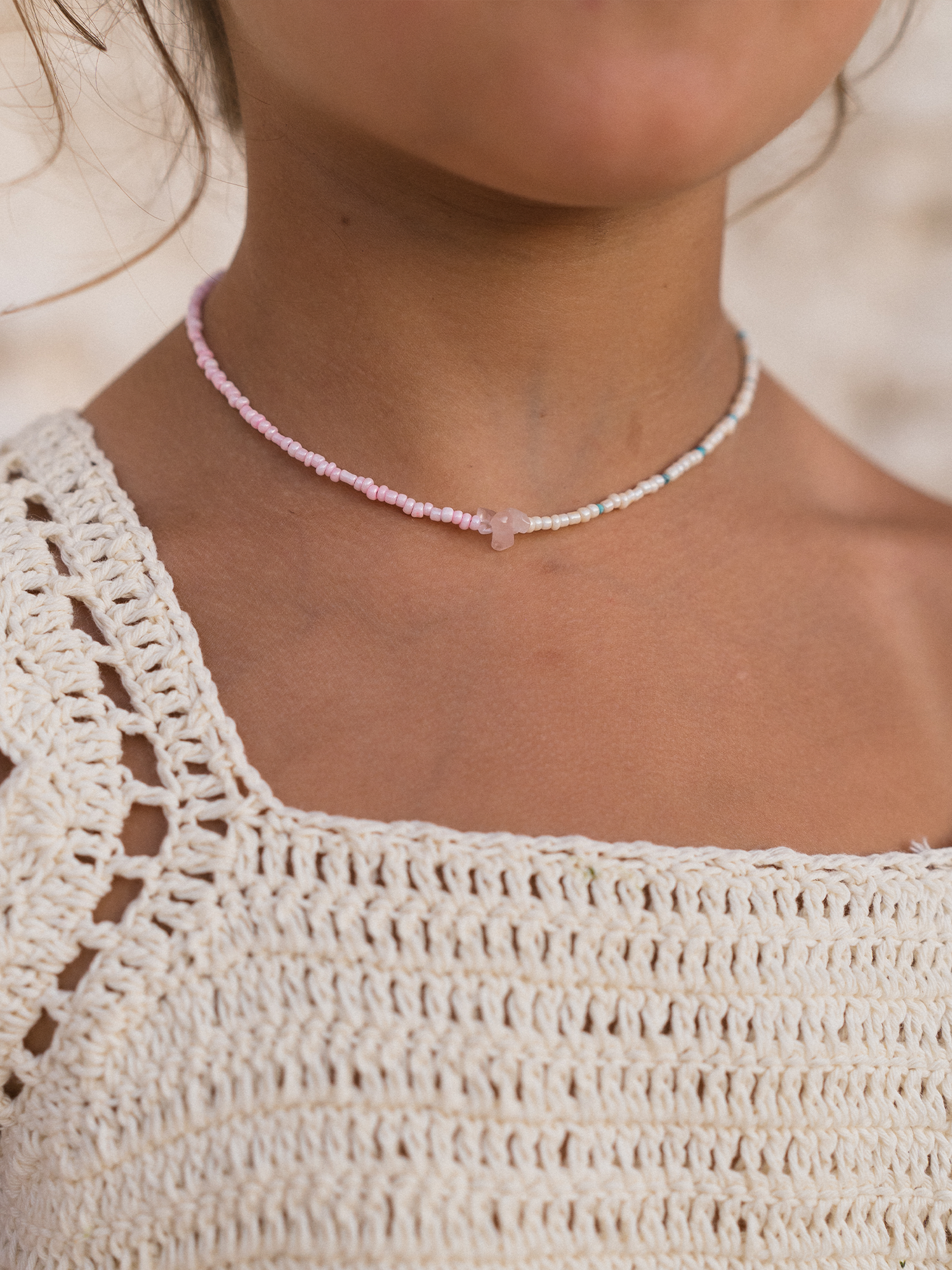 little kkj | ocean treasures necklace | rose quartz + turquoise