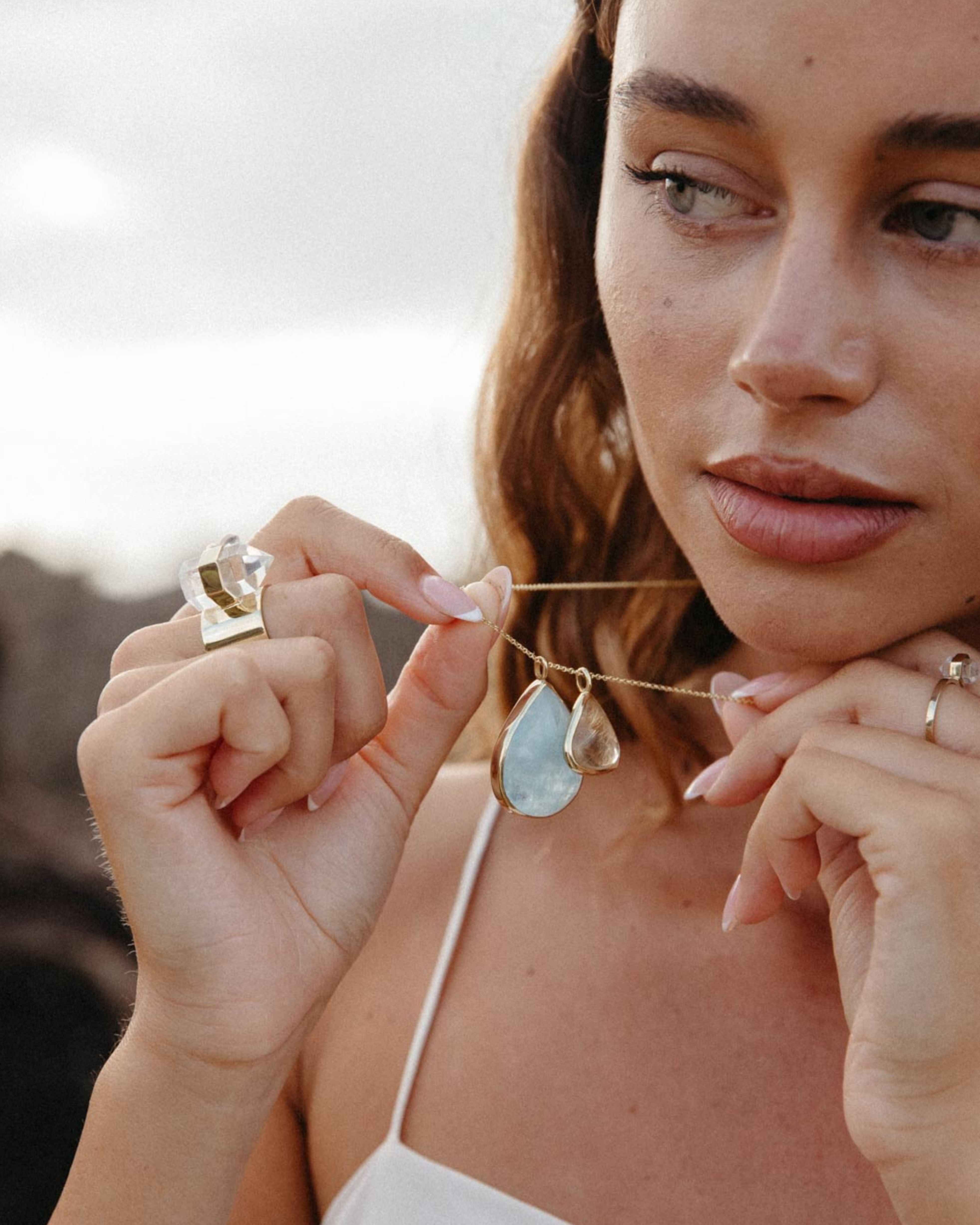 Aqua Marine + Rutilated Quartz #5 | 18k Gold Vermeil | One Of a Kind Magic Drop 3