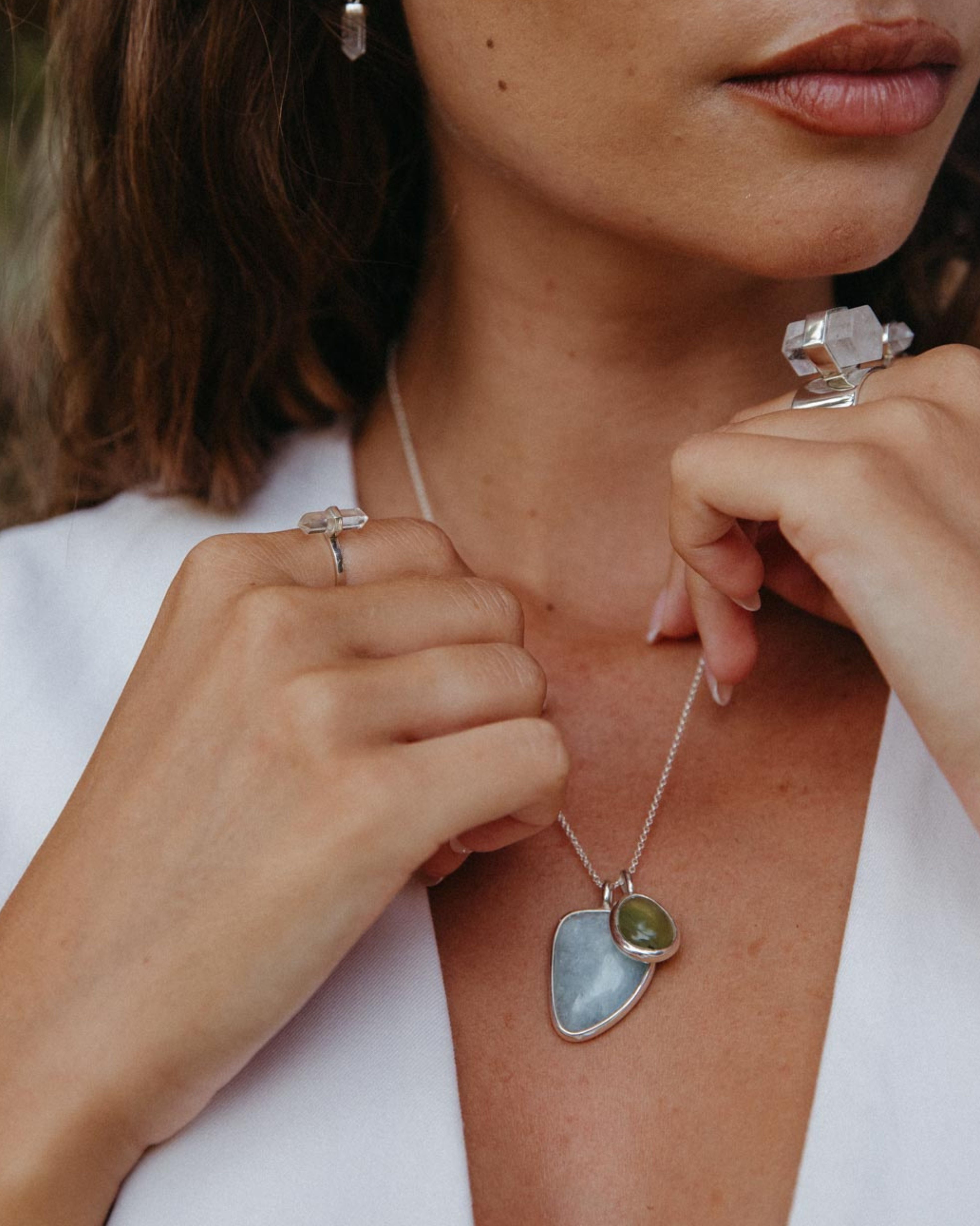 Aqua Marine + Peru Opal #1 | Sterling Silver | One Of a Kind Magic Drop 3