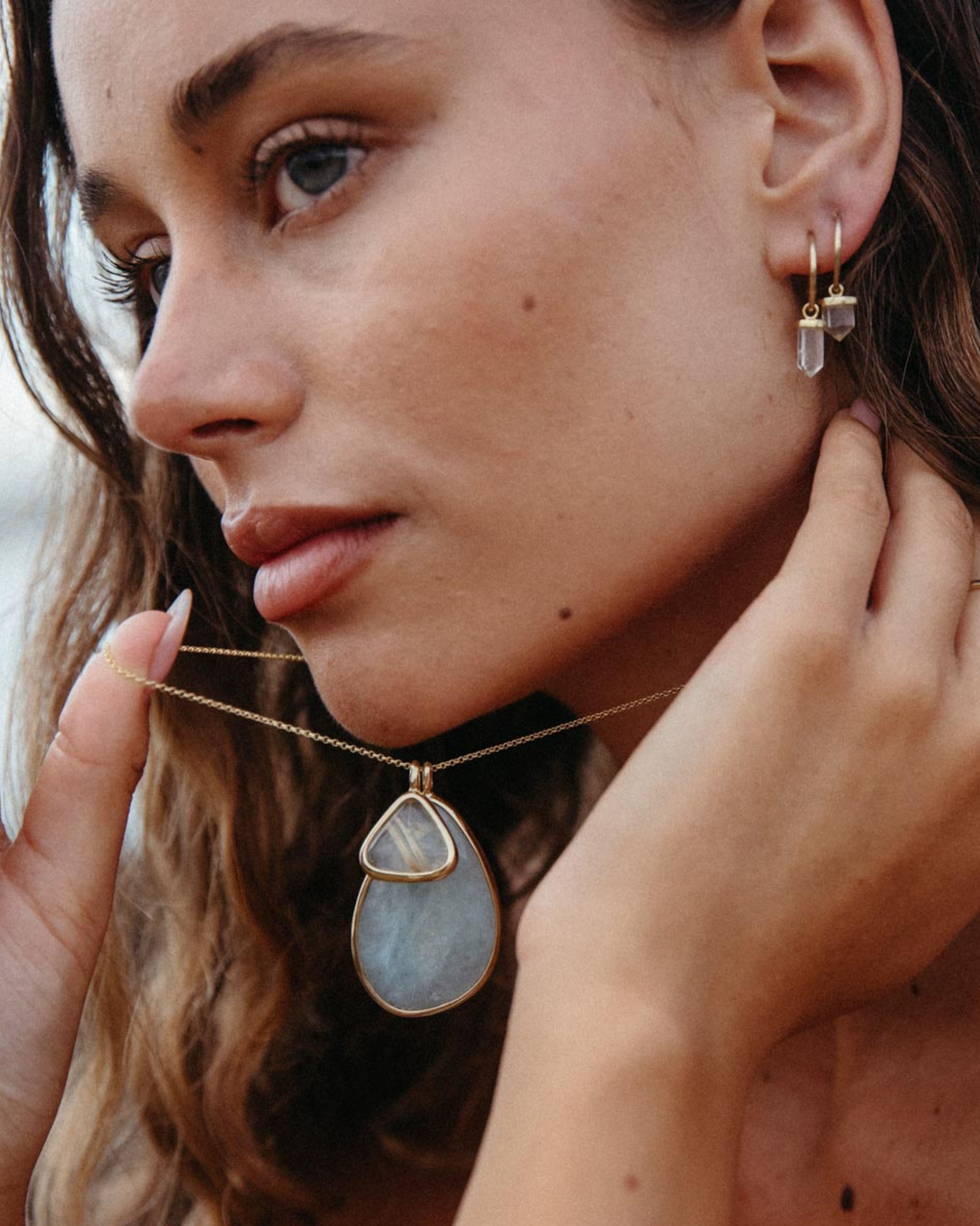 Aqua Marine + Rutilated Quartz #3 | 18k Gold Vermeil | One Of a Kind Magic Drop 3