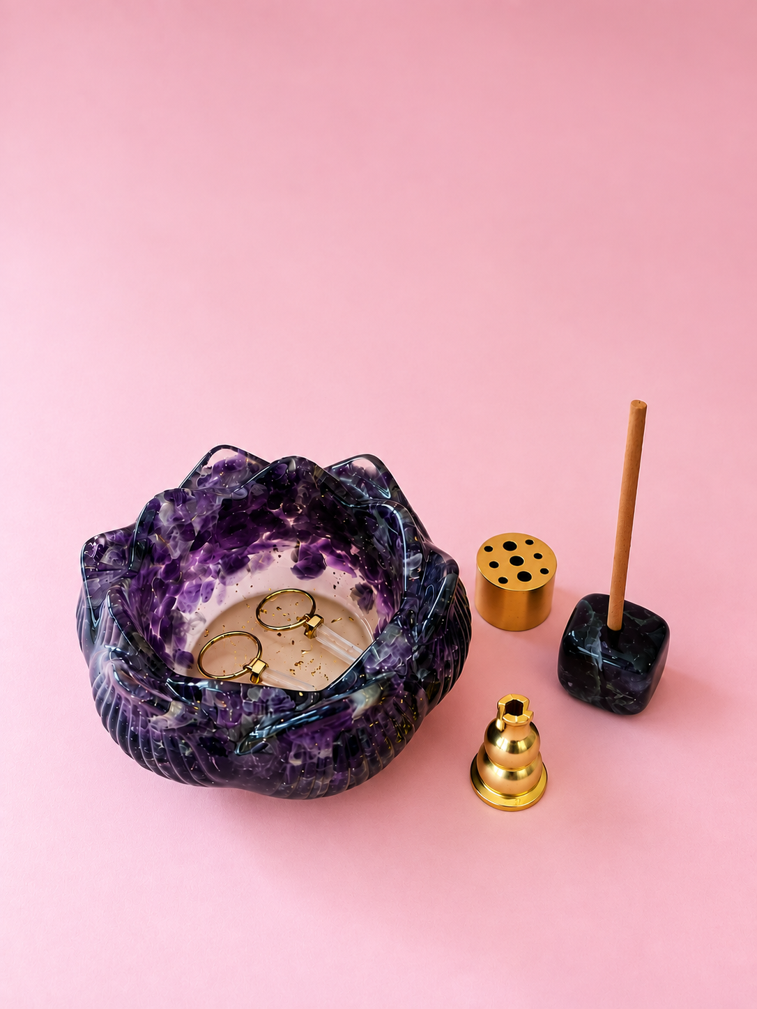 lotus ritual incense holder set | amethyst