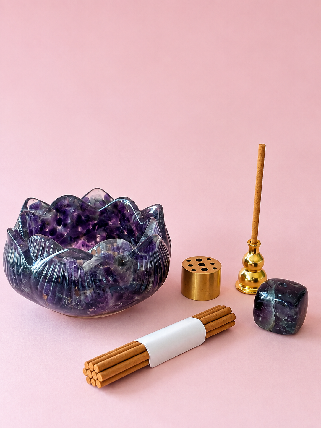lotus ritual incense holder set | amethyst