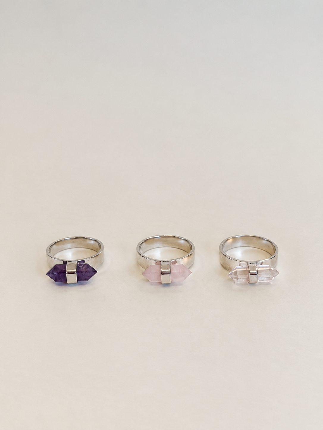 mini double point ring | rose quartz / amethyst / clear quartz | warehouse sale | size 7