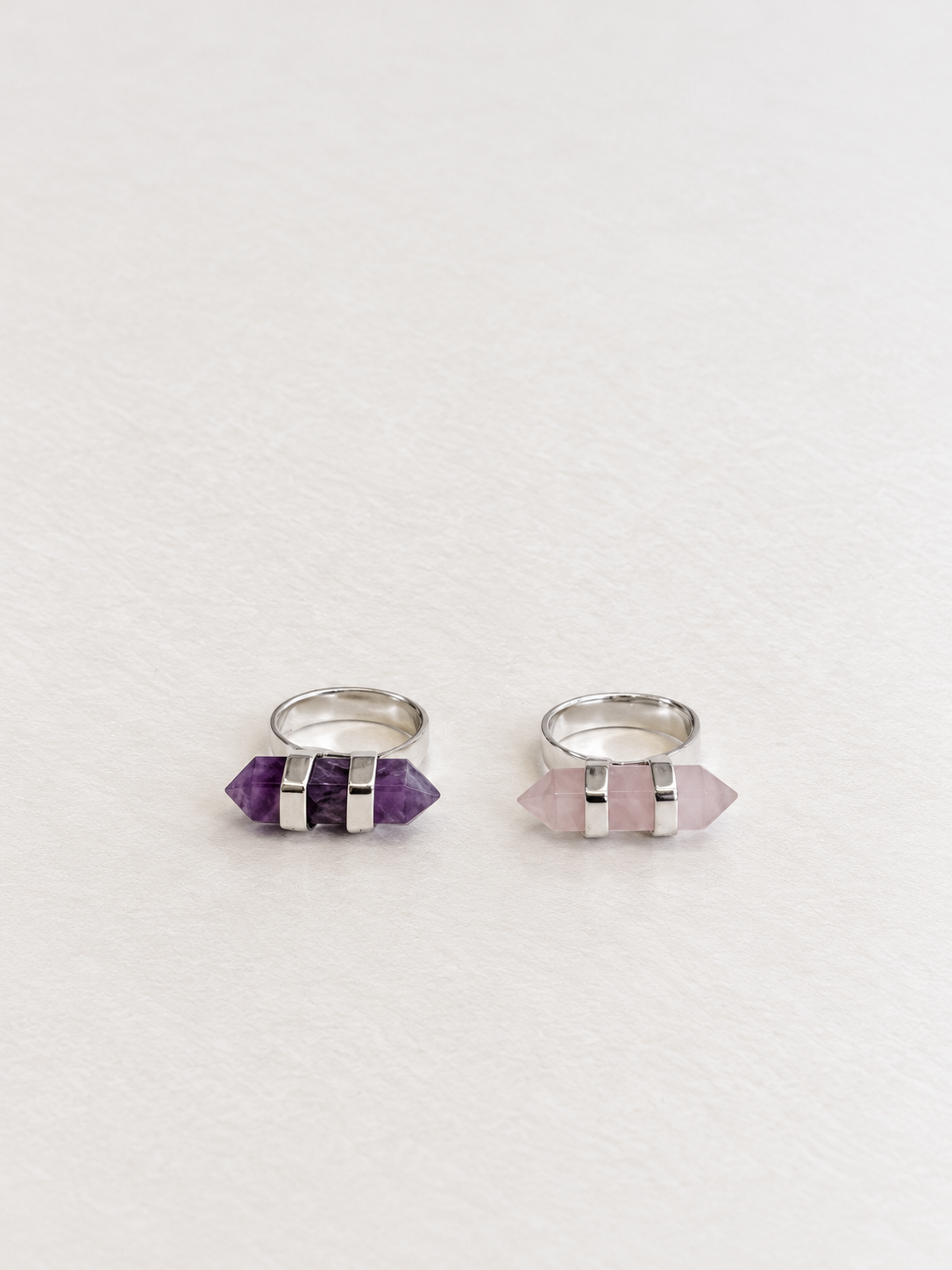 water double point ring | rose quartz & amethyst | warehouse sale | size 7