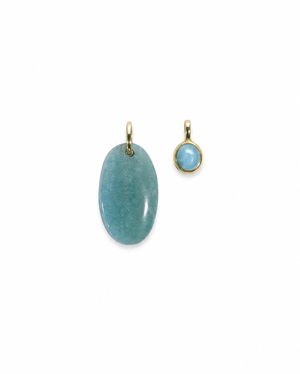 one of a kind charms | amazonite + larimar | 18k gold vermeil