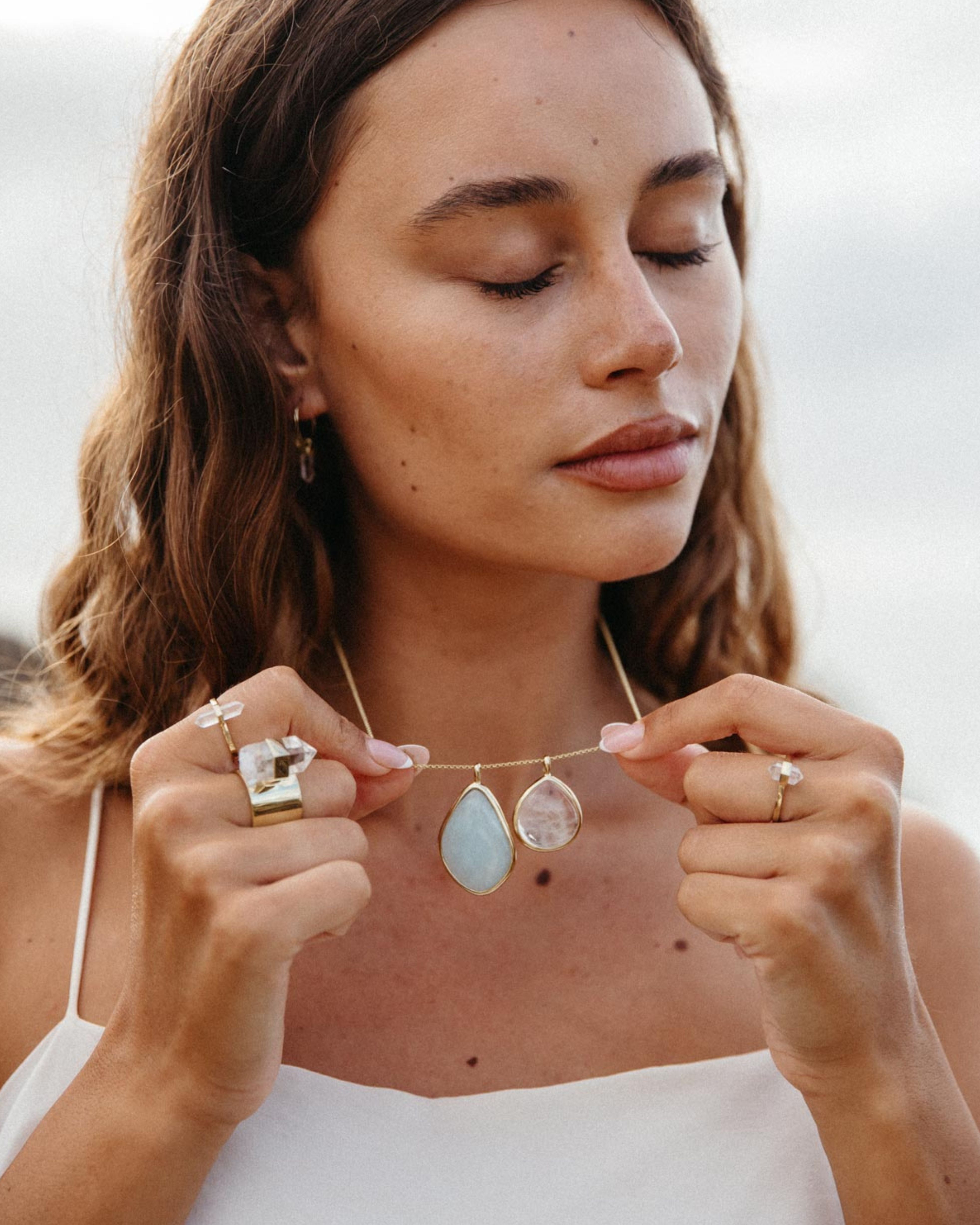 Aqua Marine + Clear Quartz | 18k Gold Vermeil | One Of a Kind Magic Drop 3