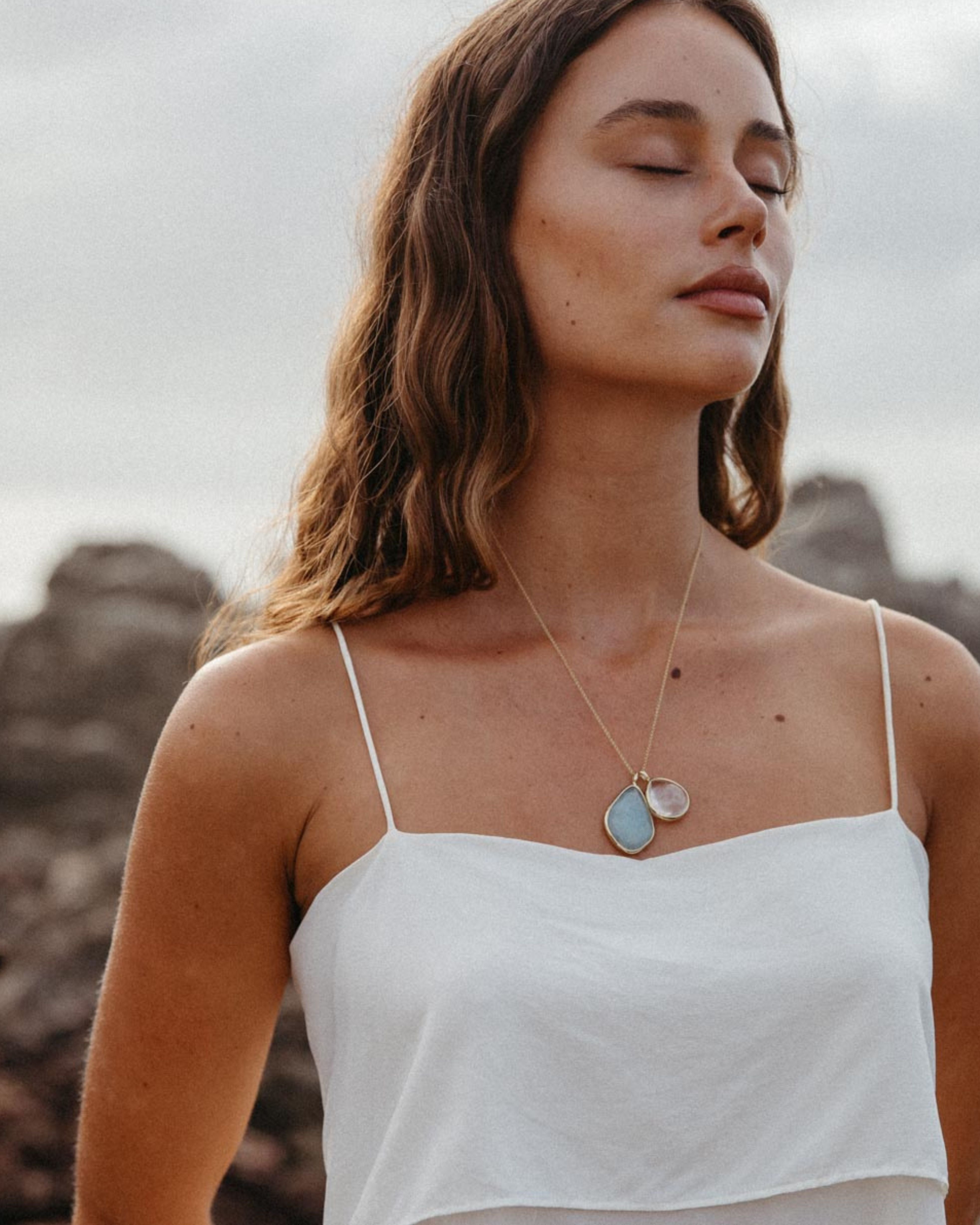 Aqua Marine + Clear Quartz | 18k Gold Vermeil | One Of a Kind Magic Drop 3